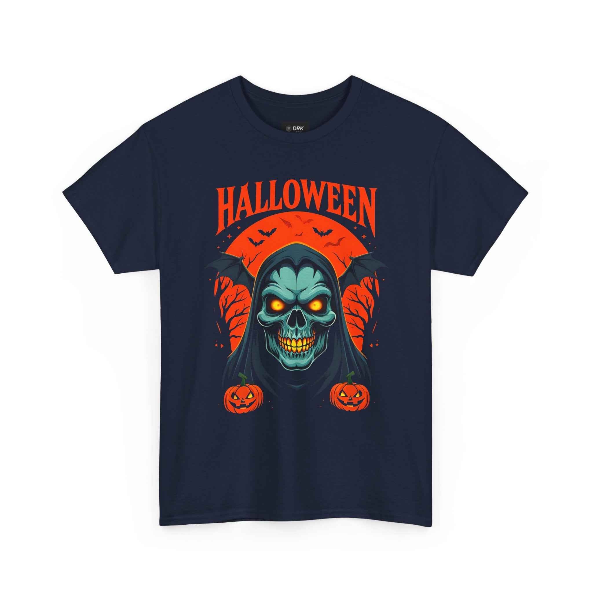 Spooky Halloween Skull & Pumpkin Unisex Tee Shirt, Graphic Scary Costume Top, October Trick or Treat Apparel, Horror Punk Goth Clothing, Men