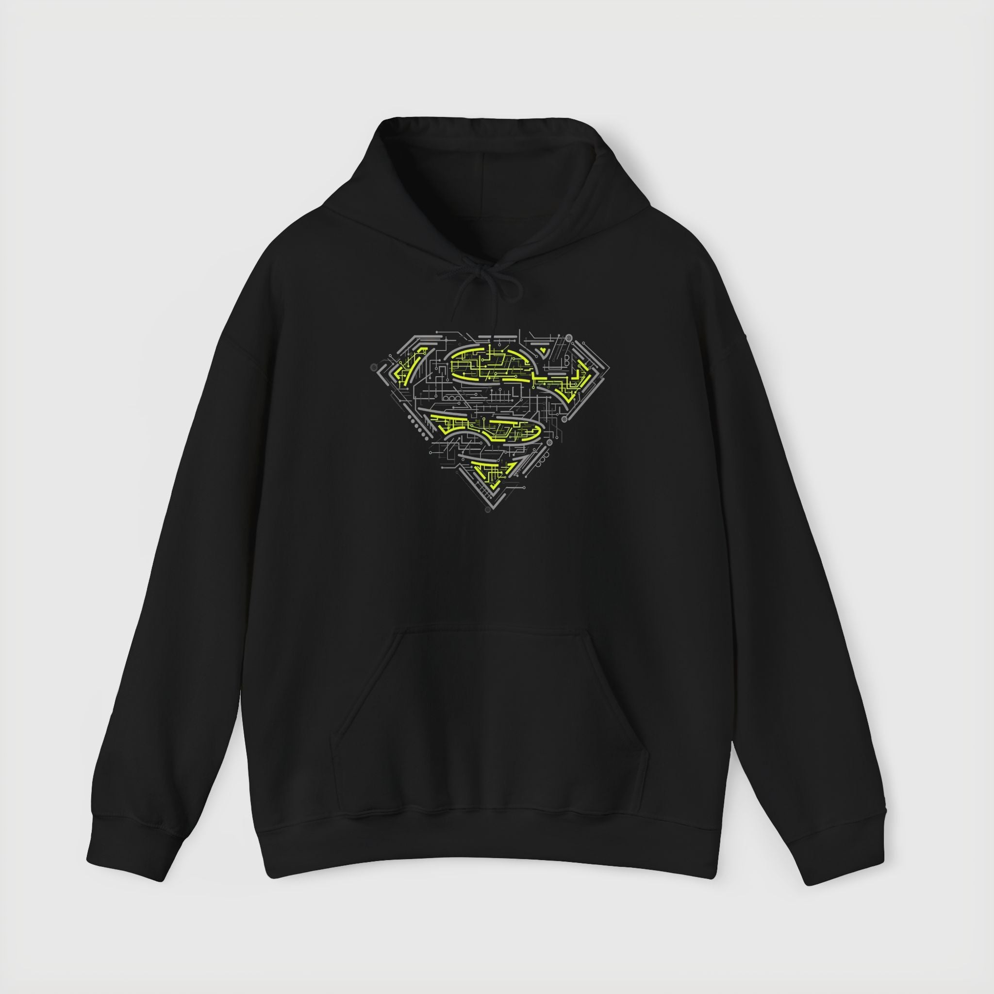 Superman Tech Shield Hoodie — Futuristic Man of Steel Fanart Logo Pullover
