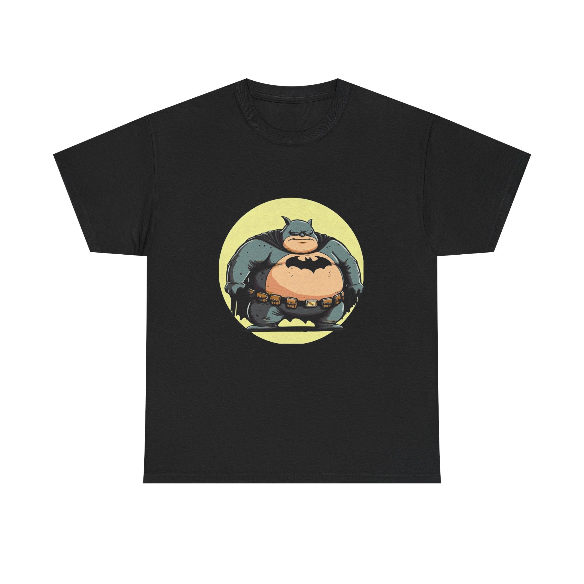 Funny Chubby Bat Hero T‑Shirt — Cute Fat Batman Parody Tee