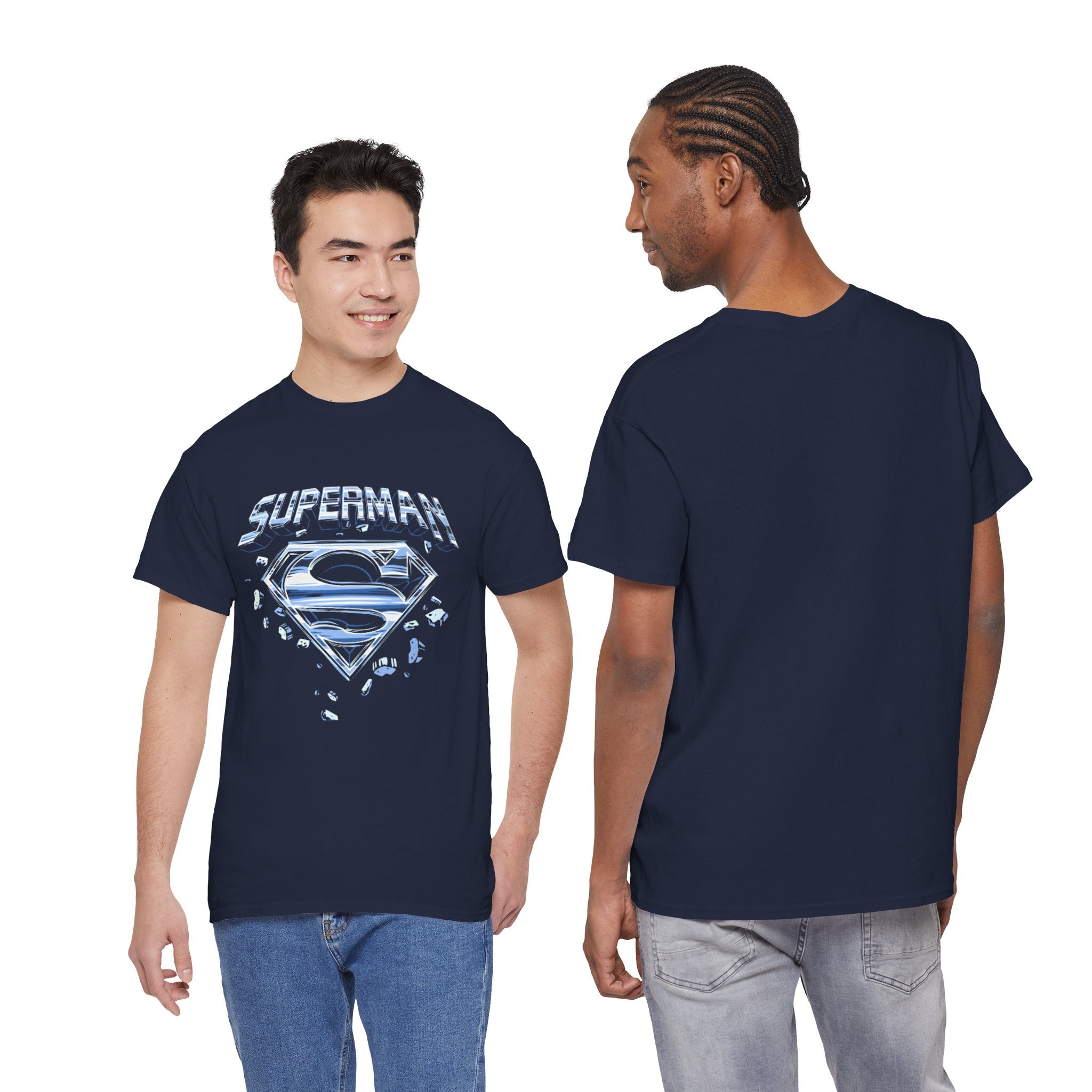 Man of Steel Metallic Logo T-Shirt — Shattered Chrome Superman Unisex Tee
