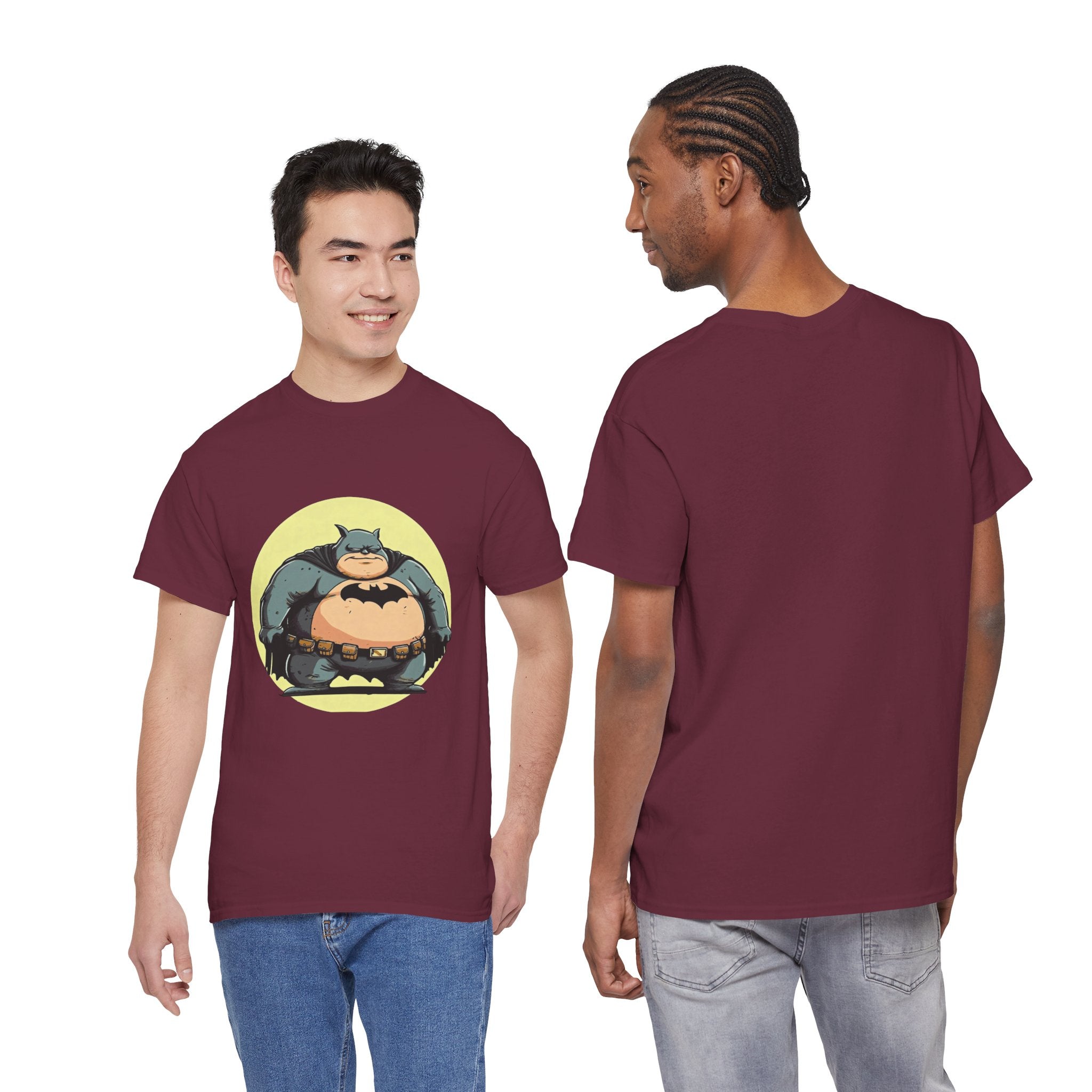 Funny Chubby Bat Hero T‑Shirt — Cute Fat Batman Parody Tee