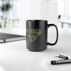 DC Superman Cyborg Logo Coffee Mug — Neon Tech Superman Shield Coffee Cup (11oz/15oz)