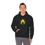 Aquaman Shield Hoodie — Retro Green & Gold Emblem Pullover