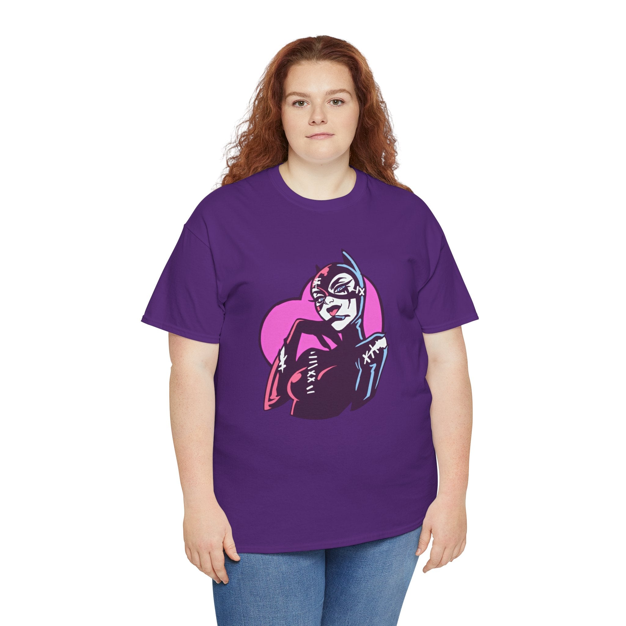 Catwoman Neon Heart Retro Comic T-Shirt — Catwoman Anti-Hero Tee