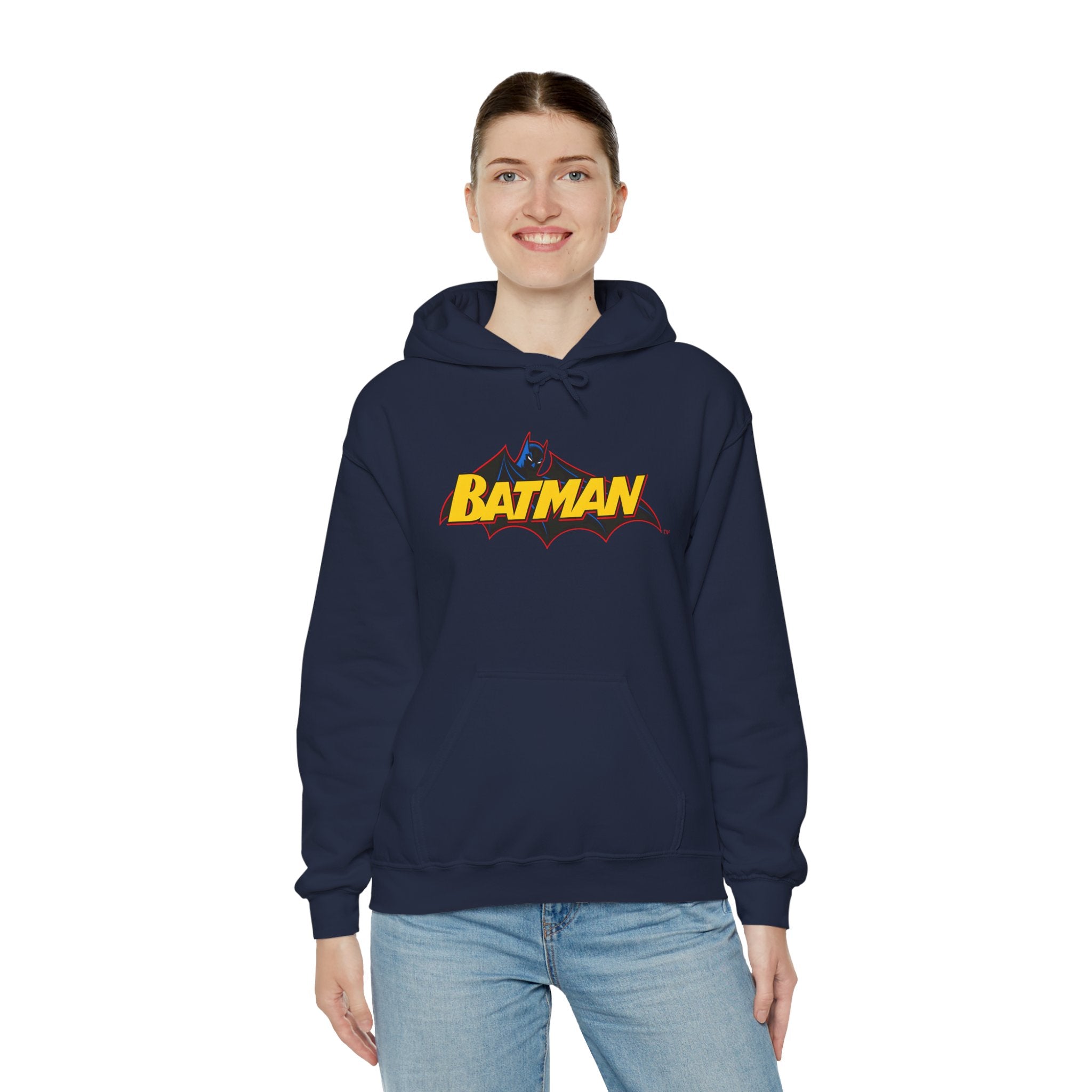 Batman DC Comics Inspired Logo Hoodie — Retro Bold Graphic Batman Sweatshirt