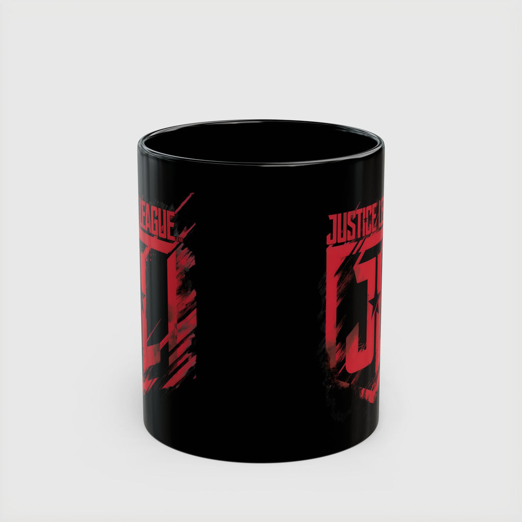 Justice League Logo Black Mug — Red Emblem Coffee Ceramic Cup (11oz/15oz)