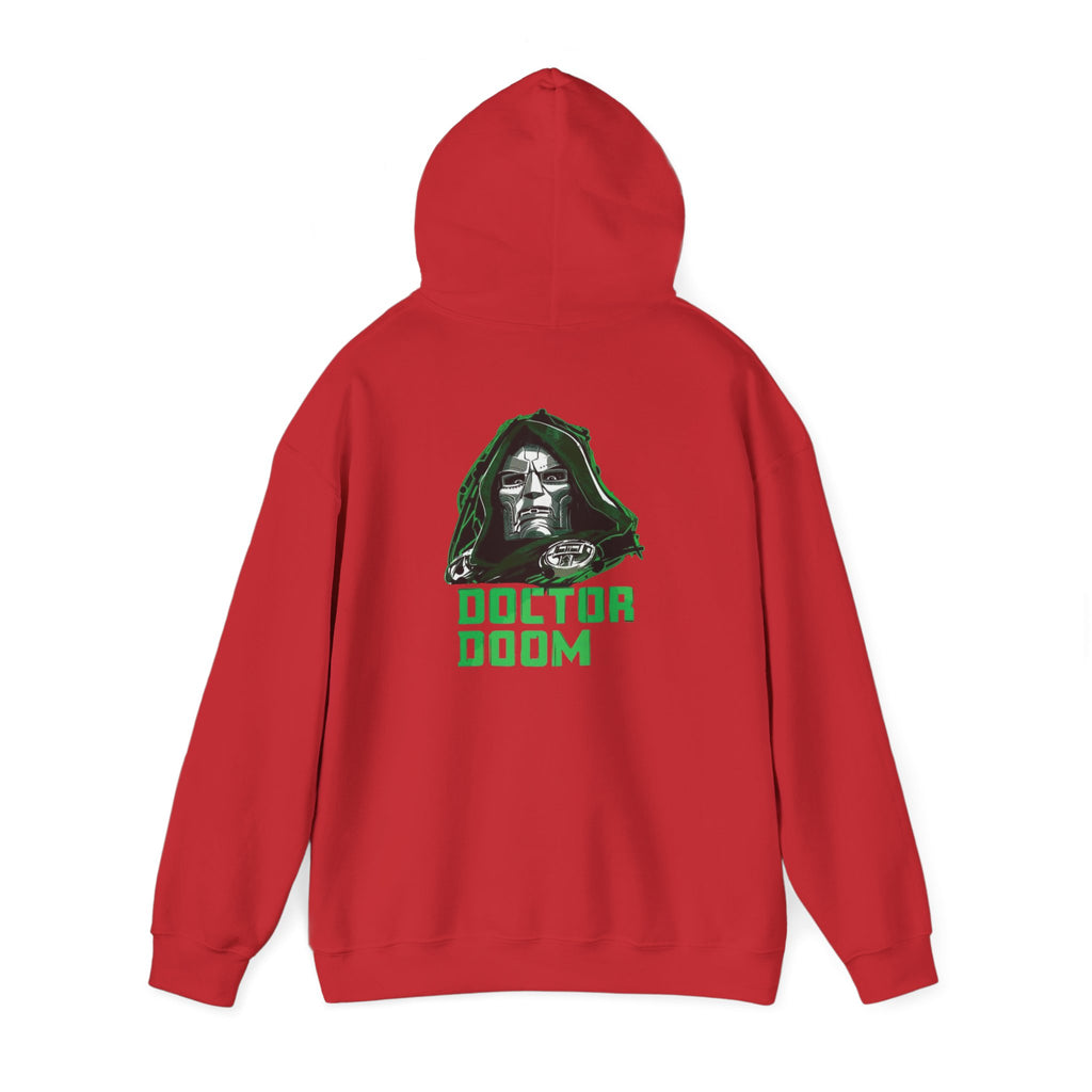 Doctor Doom Avengers Hoodie — Villain Portrait & Back Text Graphic