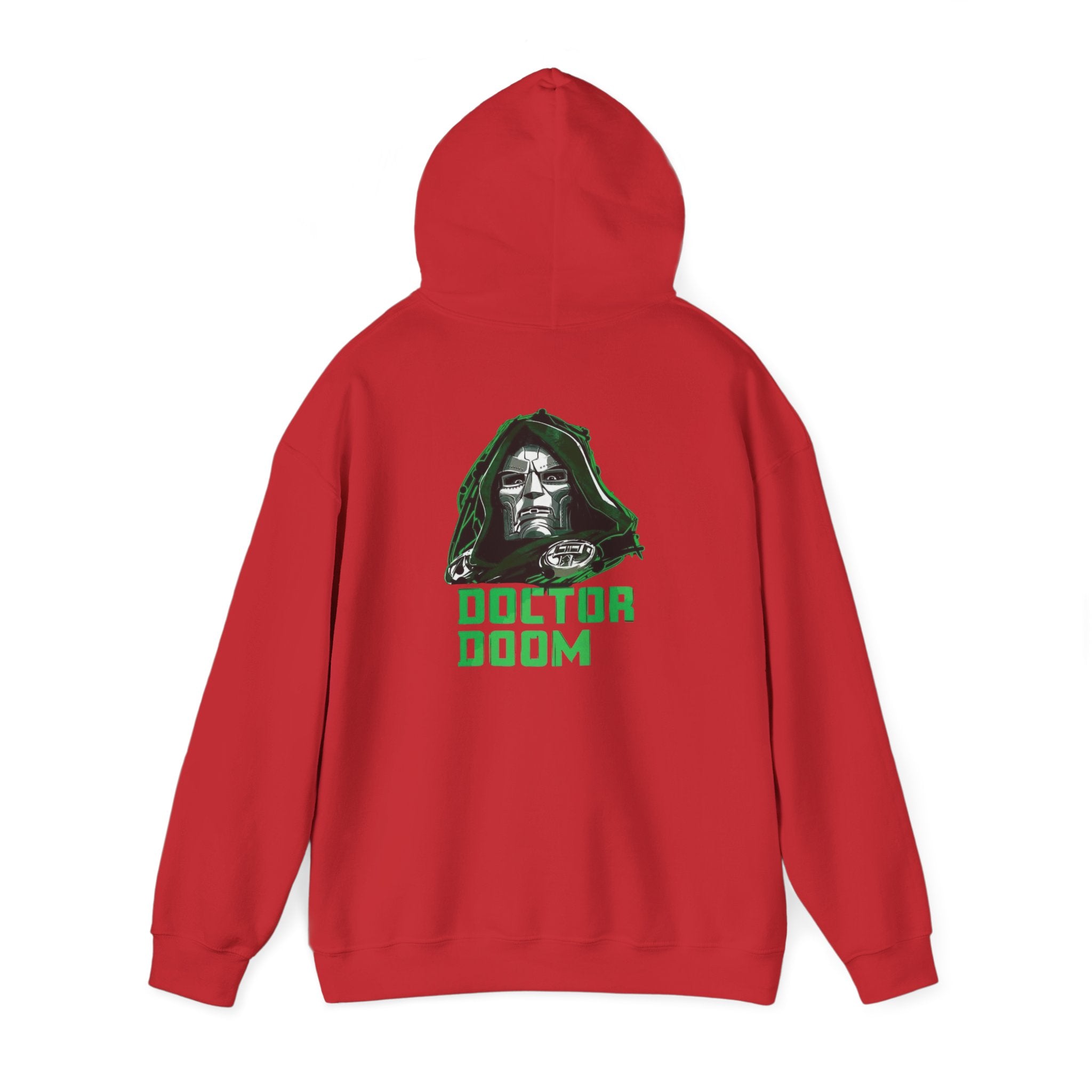 Doctor Doom Avengers Hoodie — Villain Portrait & Back Text Graphic