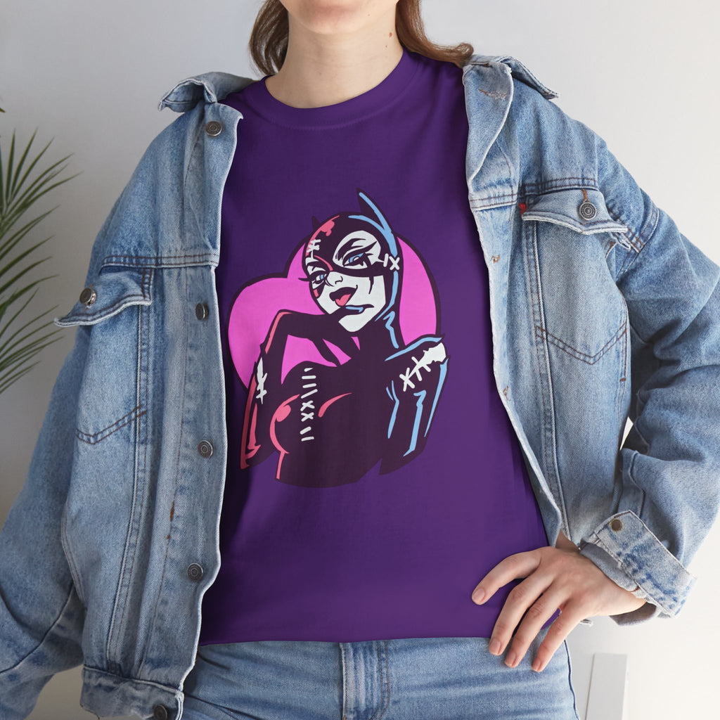 Catwoman Neon Heart Retro Comic T-Shirt — Catwoman Anti-Hero Tee