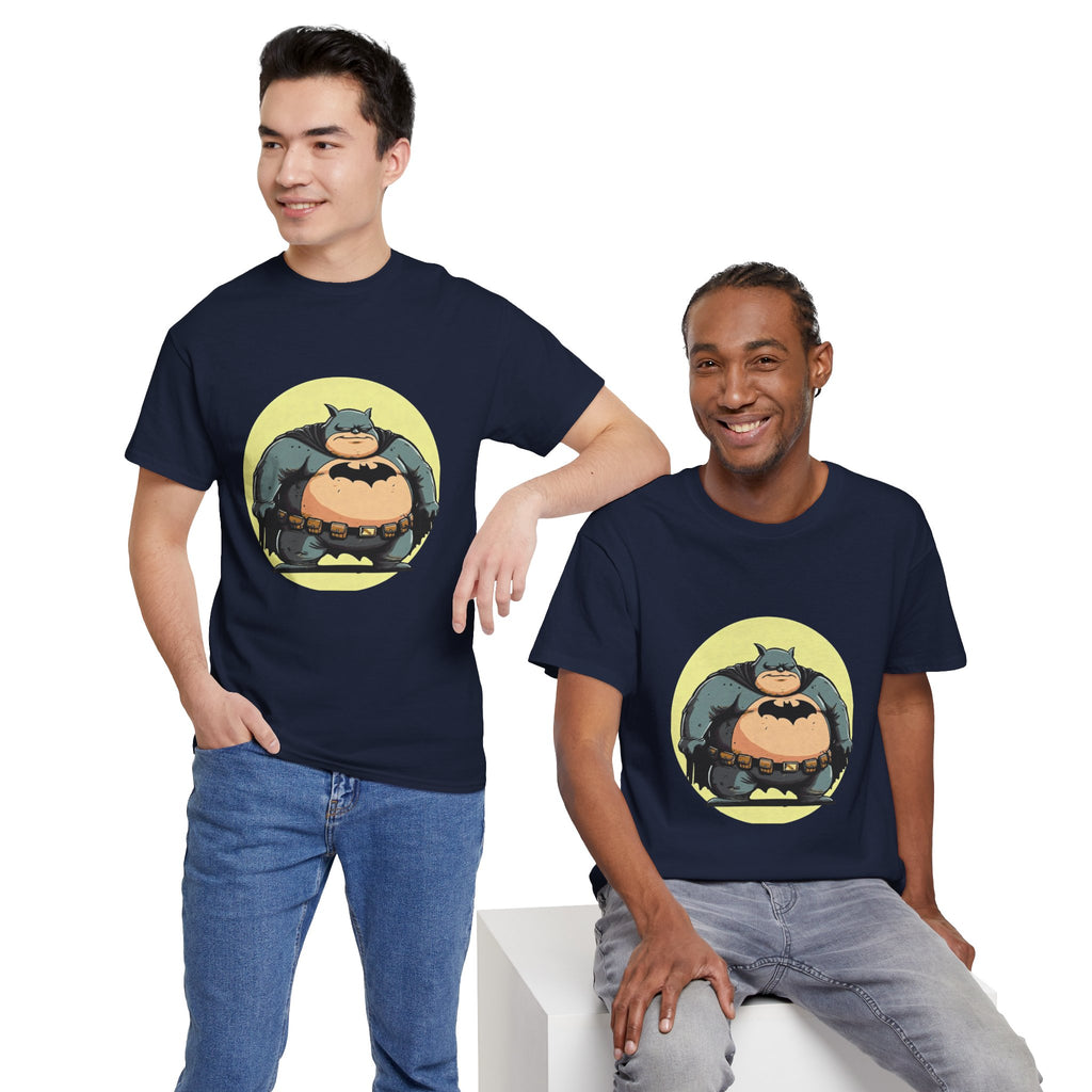 Funny Chubby Bat Hero T‑Shirt — Cute Fat Batman Parody Tee