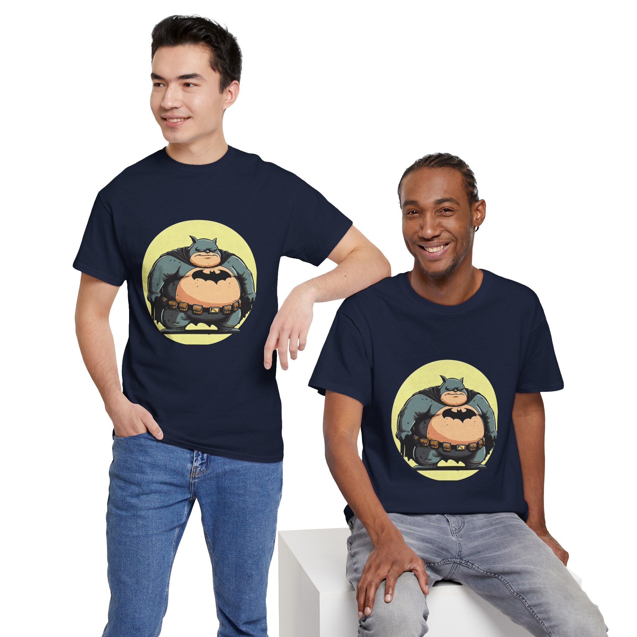 Funny Chubby Bat Hero T‑Shirt — Cute Fat Batman Parody Tee