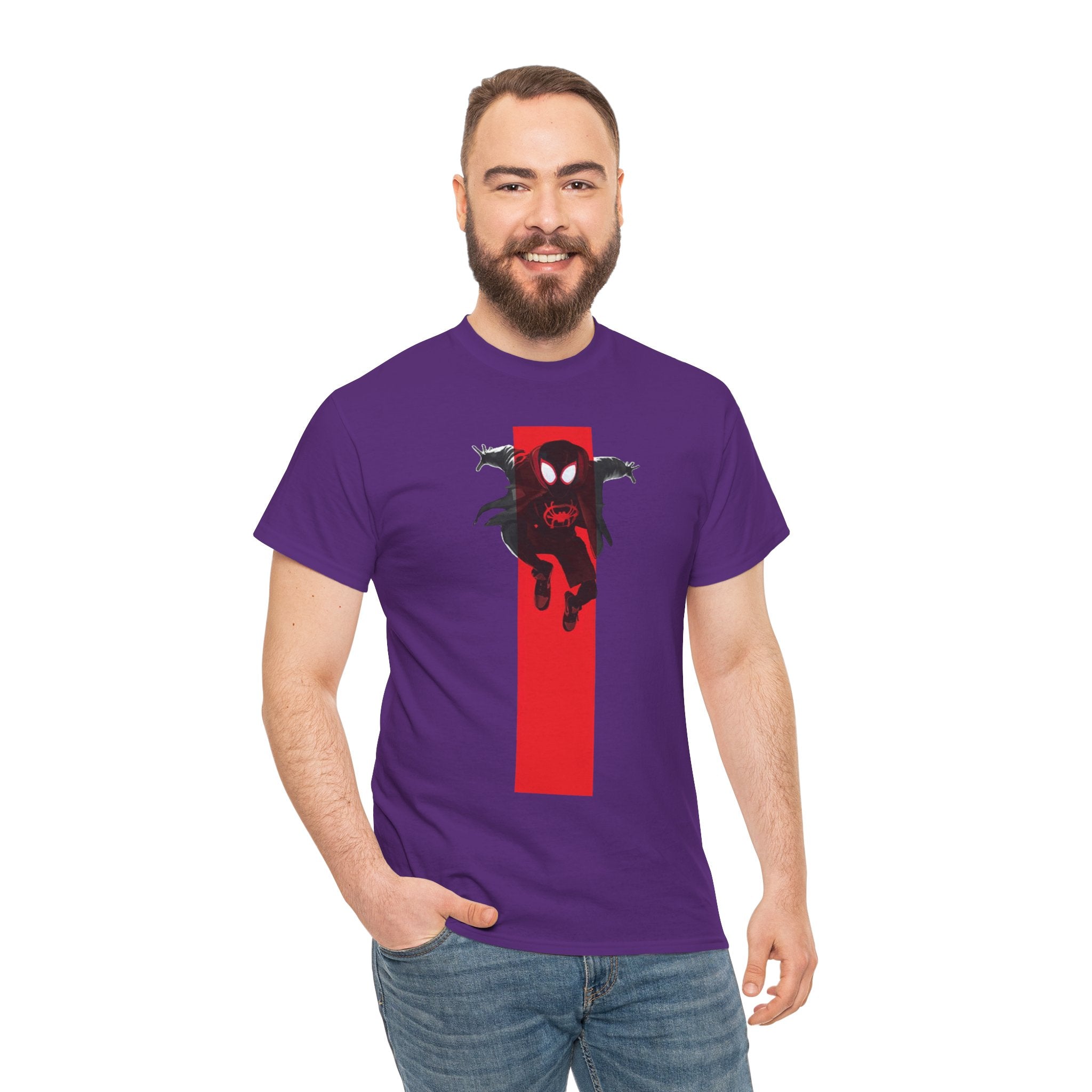Marvel Miles Morales Spider-Man T-Shirt – Red Vertical Stripe Design | Premium Superhero Tee for Fans