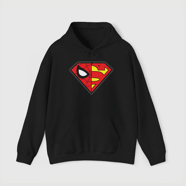 Spider-Man x Superman Logo Hoodie — Superhero Mashup Pullover