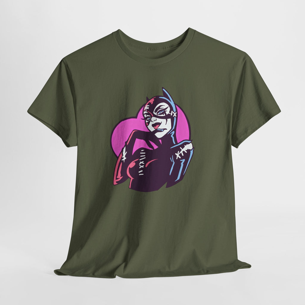 Catwoman Neon Heart Retro Comic T-Shirt — Catwoman Anti-Hero Tee