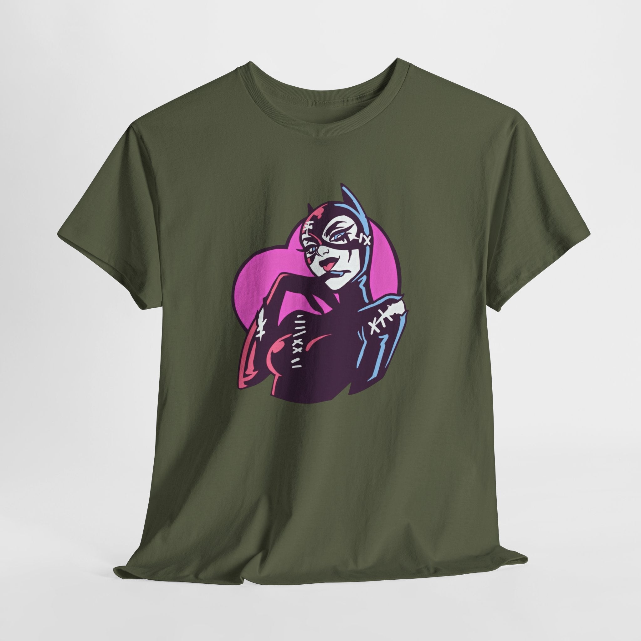 Catwoman Neon Heart Retro Comic T-Shirt — Catwoman Anti-Hero Tee