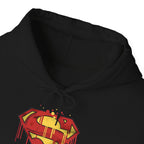Dripping Superman Emblem Hoodie — Retro Grunge Bleeding Superman Pullover