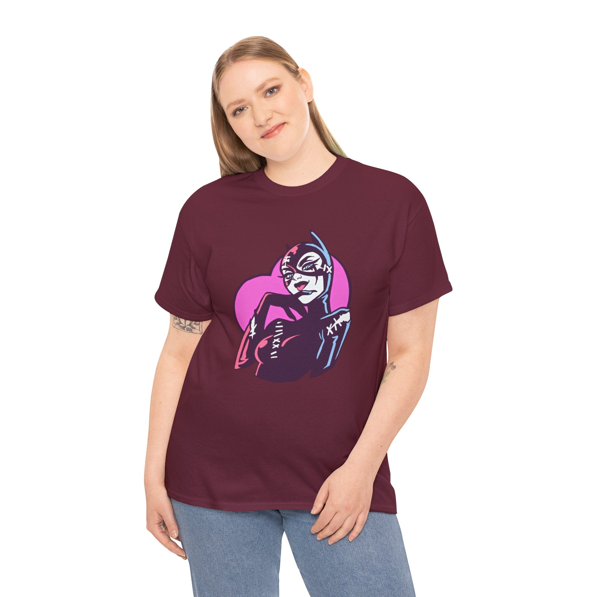 Catwoman Neon Heart Retro Comic T-Shirt — Catwoman Anti-Hero Tee