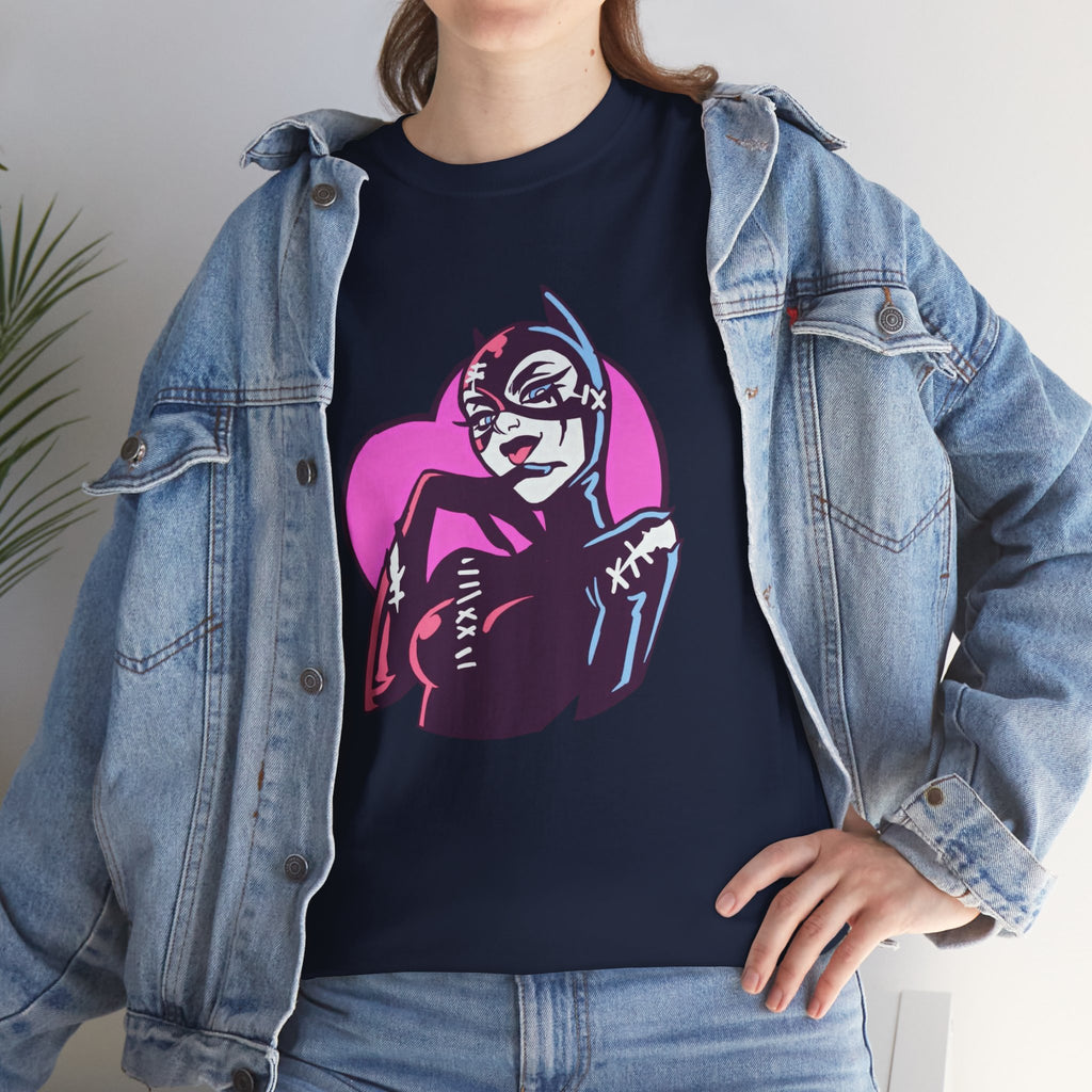 Catwoman Neon Heart Retro Comic T-Shirt — Catwoman Anti-Hero Tee