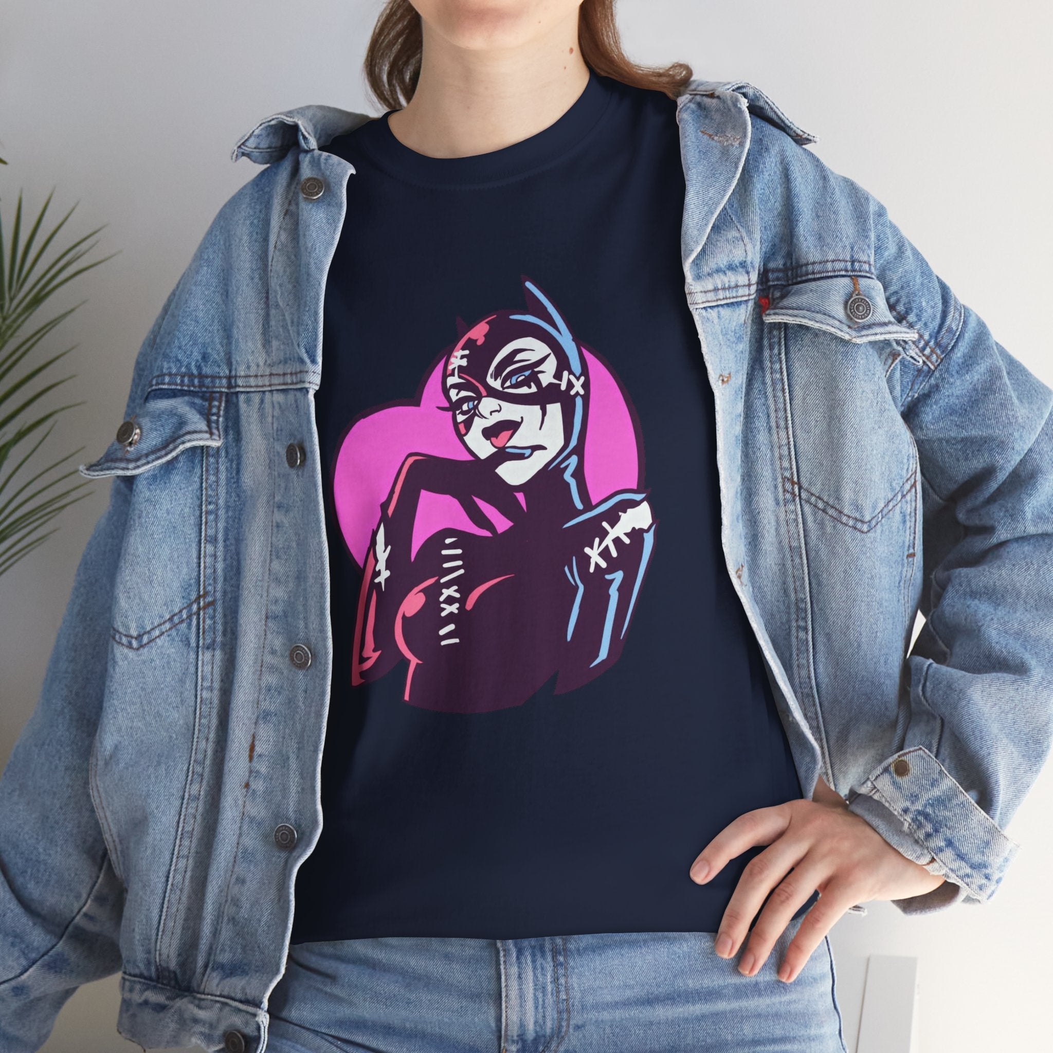 Catwoman Neon Heart Retro Comic T-Shirt — Catwoman Anti-Hero Tee