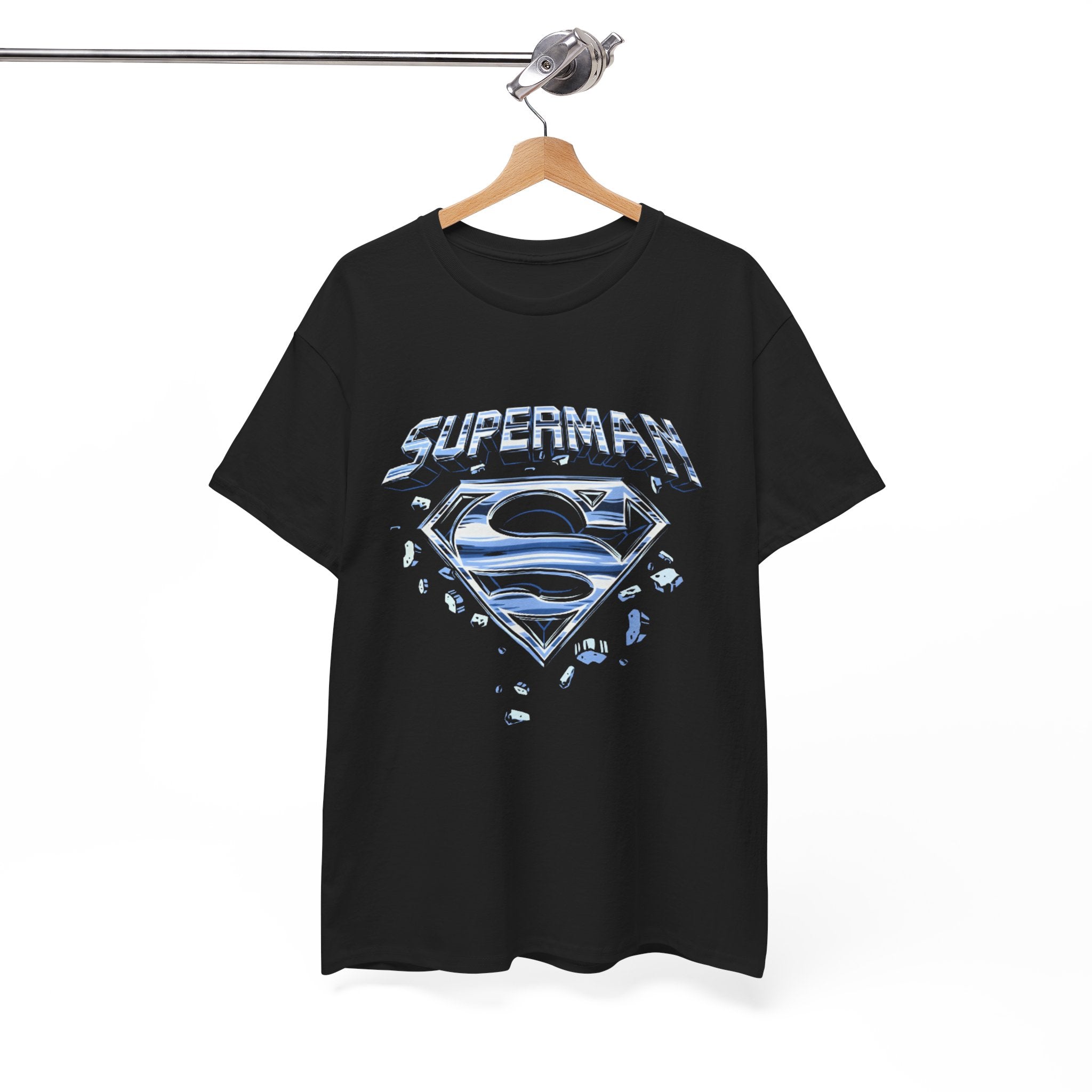 Man of Steel Metallic Logo T-Shirt — Shattered Chrome Superman Unisex Tee