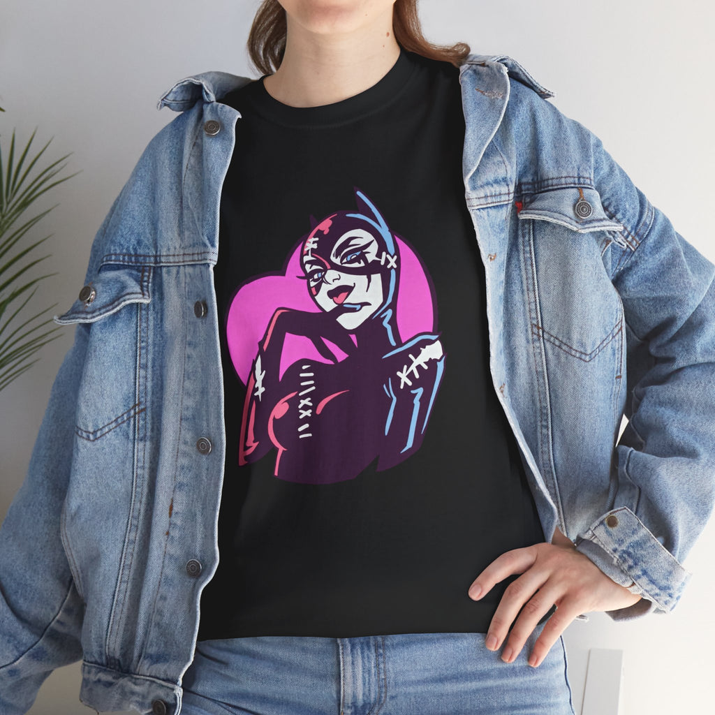 Catwoman Neon Heart Retro Comic T-Shirt — Catwoman Anti-Hero Tee