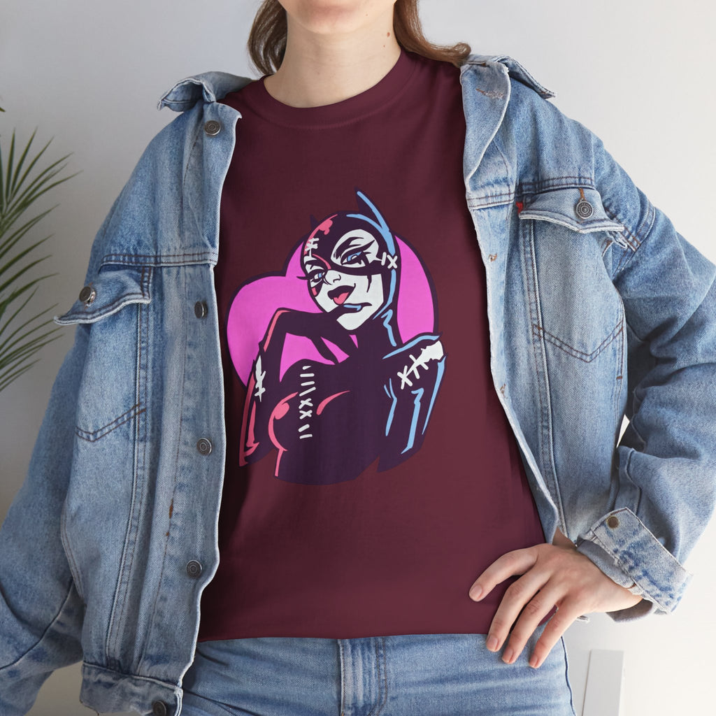 Catwoman Neon Heart Retro Comic T-Shirt — Catwoman Anti-Hero Tee