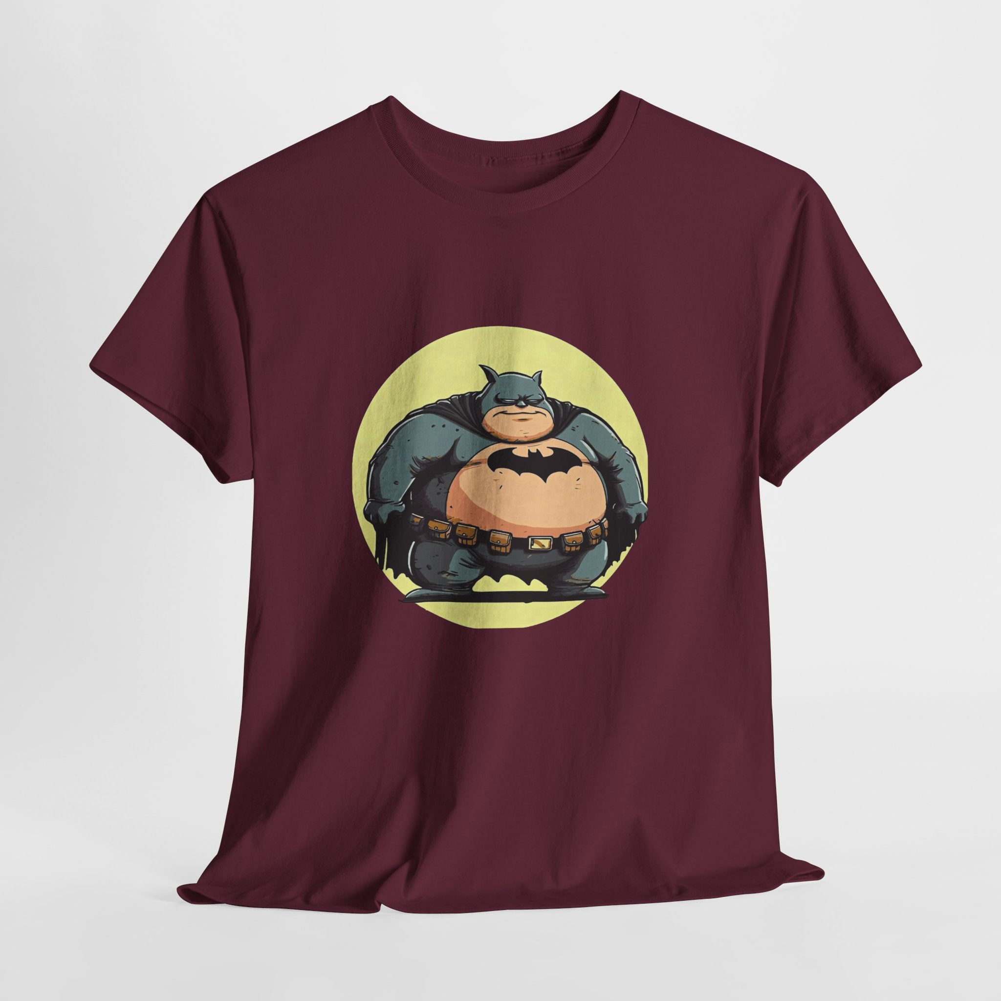 Funny Chubby Bat Hero T‑Shirt — Cute Fat Batman Parody Tee