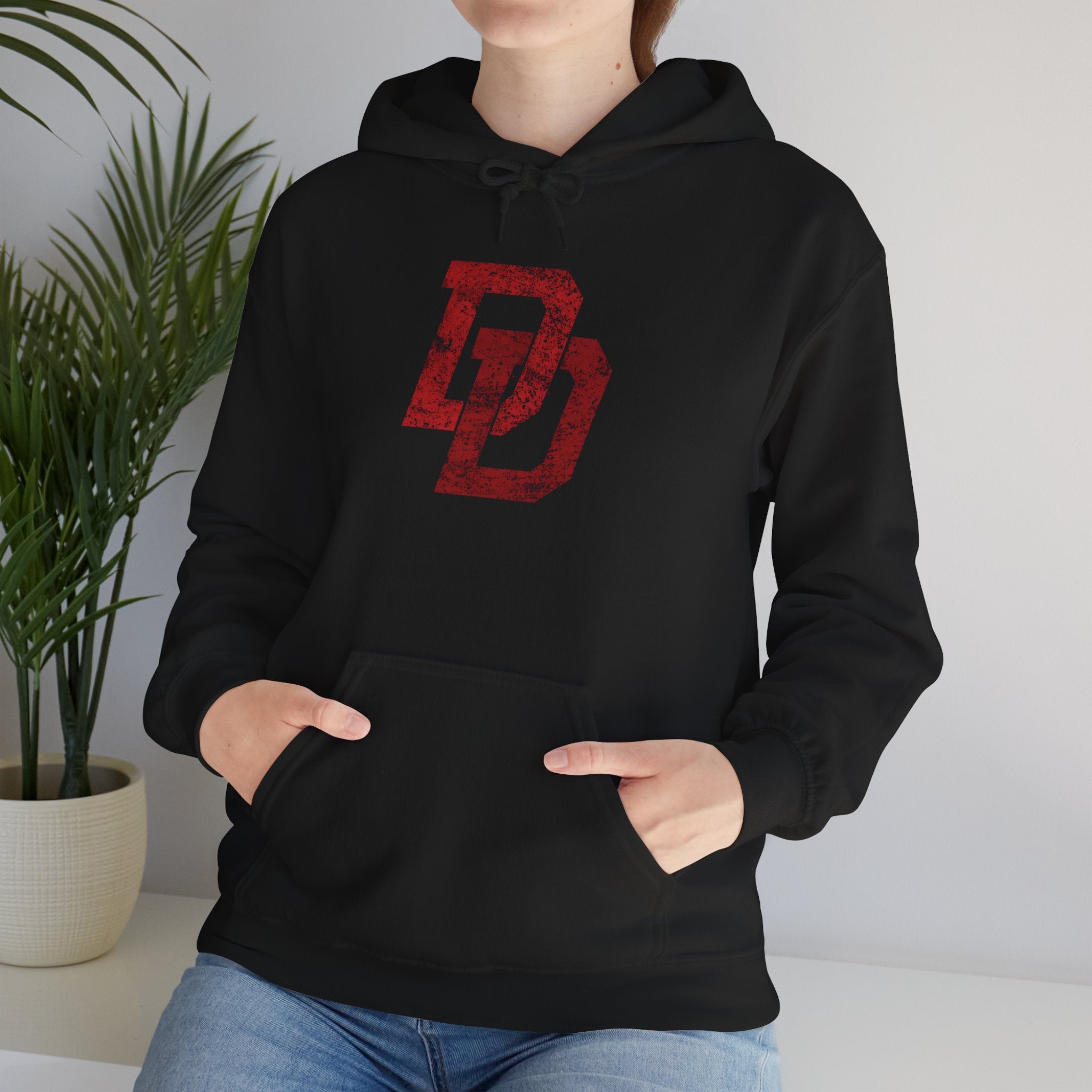 Daredevil Distressed DD Logo Hoodie — Marvel Superhero Sweatshirt