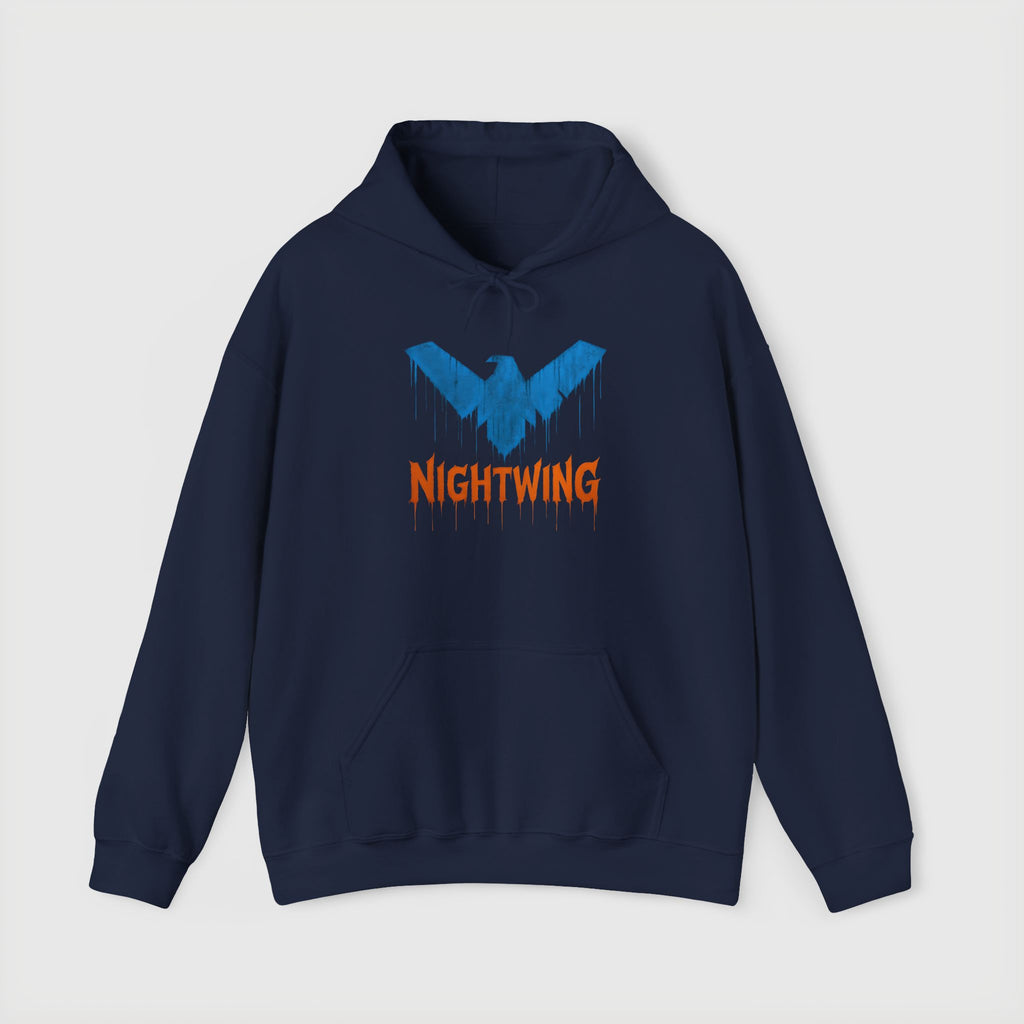Nightwing Logo Hoodie — Dick Grayson Blue Bat Graphic Pullover