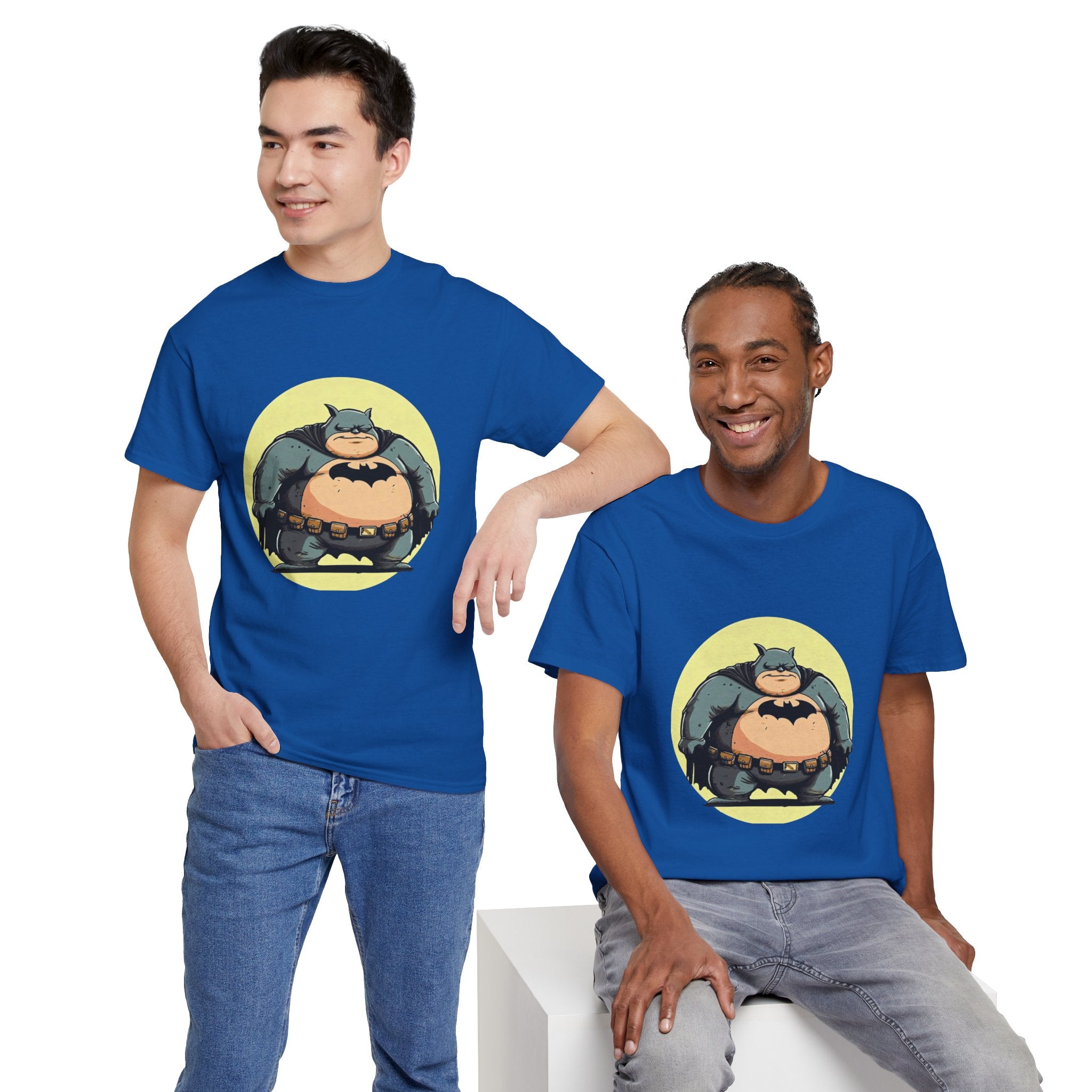 Funny Chubby Bat Hero T‑Shirt — Cute Fat Batman Parody Tee