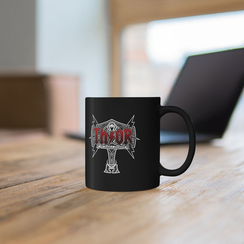 Thor Hammer Black Coffee Mug — Marvel Norse Mythology 11oz/15oz