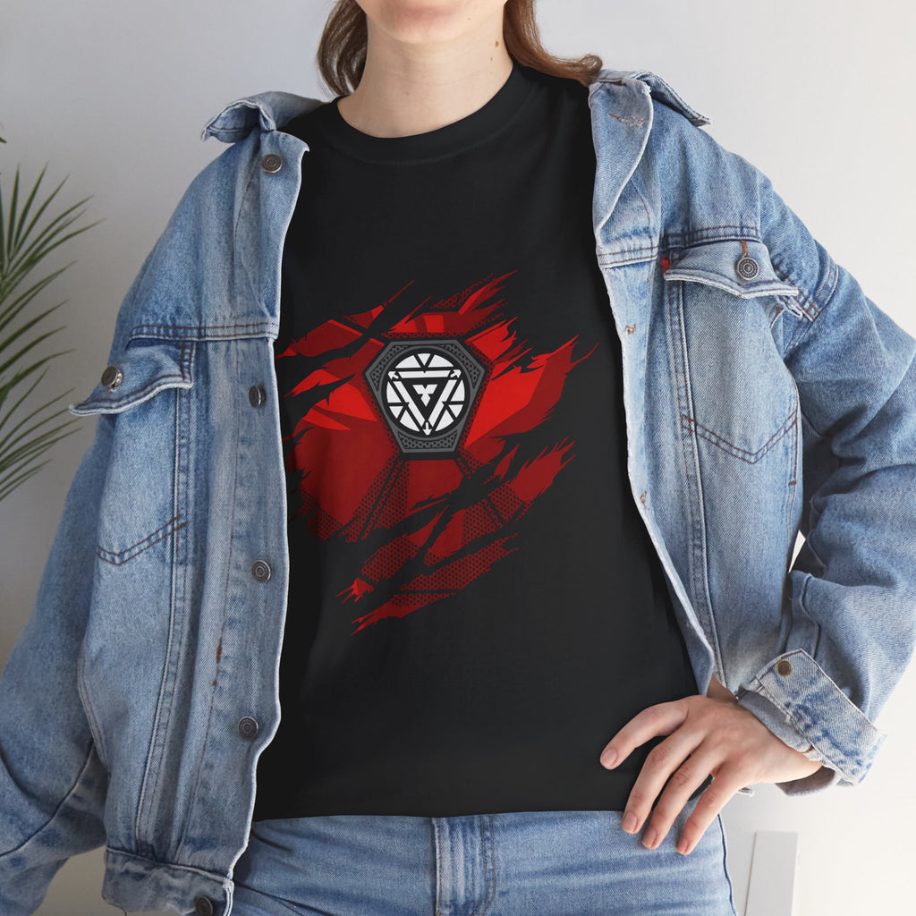 Iron Man Reactor Ripped Chest Graphic Tee — Toni Stark 2026 Tee