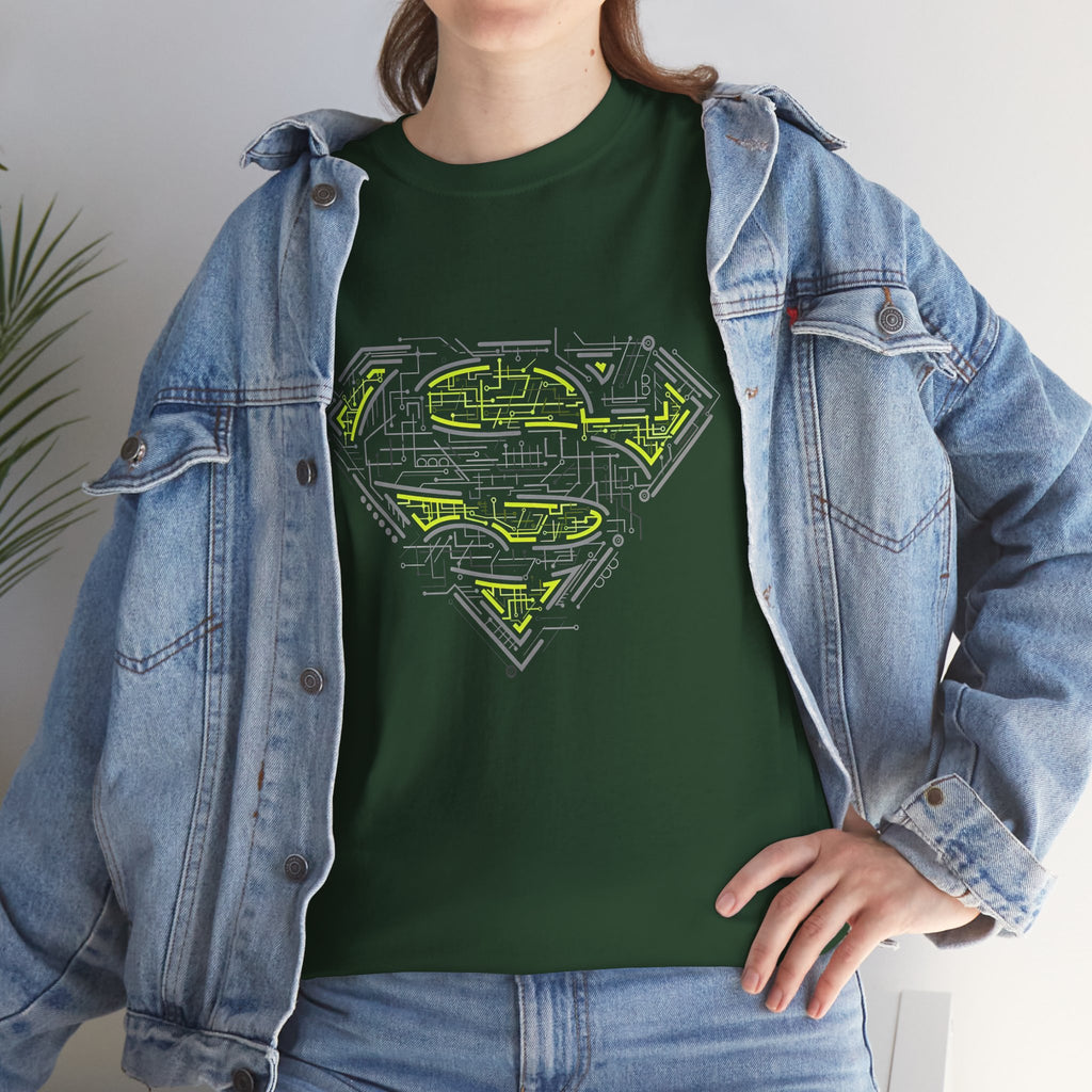 Superman Tech Shield T-Shirt — Futuristic Man of Steel Fanart Logo Tee