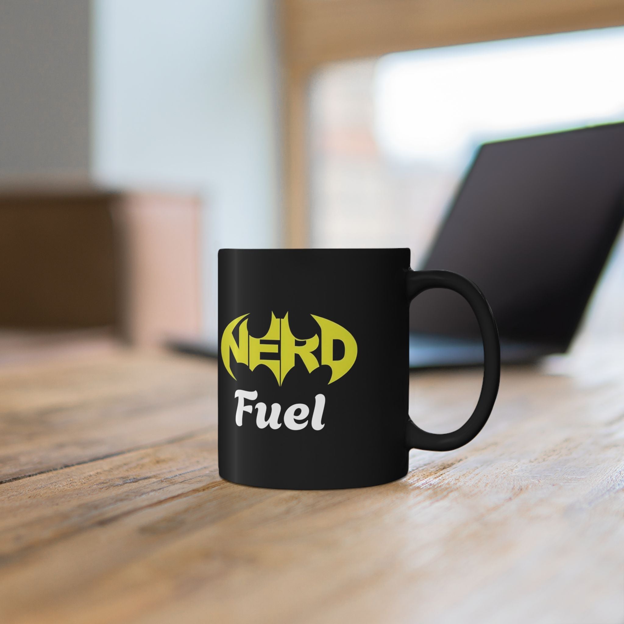 Nerd Fuel Black Morning Coffee Mug — Nerd Batman Logo 11oz/15oz