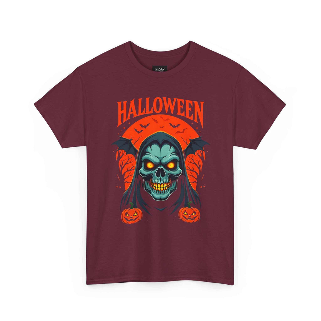 Spooky Halloween Skull & Pumpkin Unisex Tee Shirt, Graphic Scary Costume Top, October Trick or Treat Apparel, Horror Punk Goth Clothing, Men