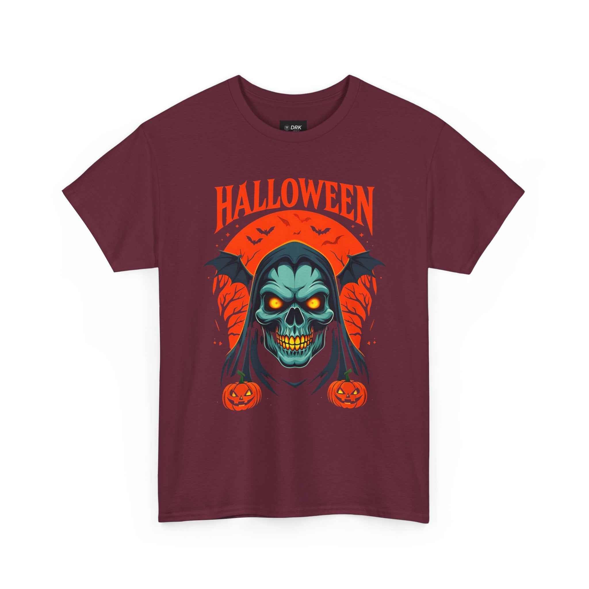 Spooky Halloween Skull & Pumpkin Unisex Tee Shirt, Graphic Scary Costume Top, October Trick or Treat Apparel, Horror Punk Goth Clothing, Men