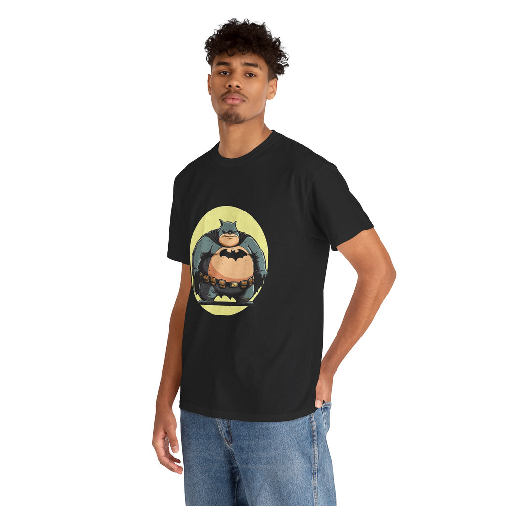 Funny Chubby Bat Hero T‑Shirt — Cute Fat Batman Parody Tee
