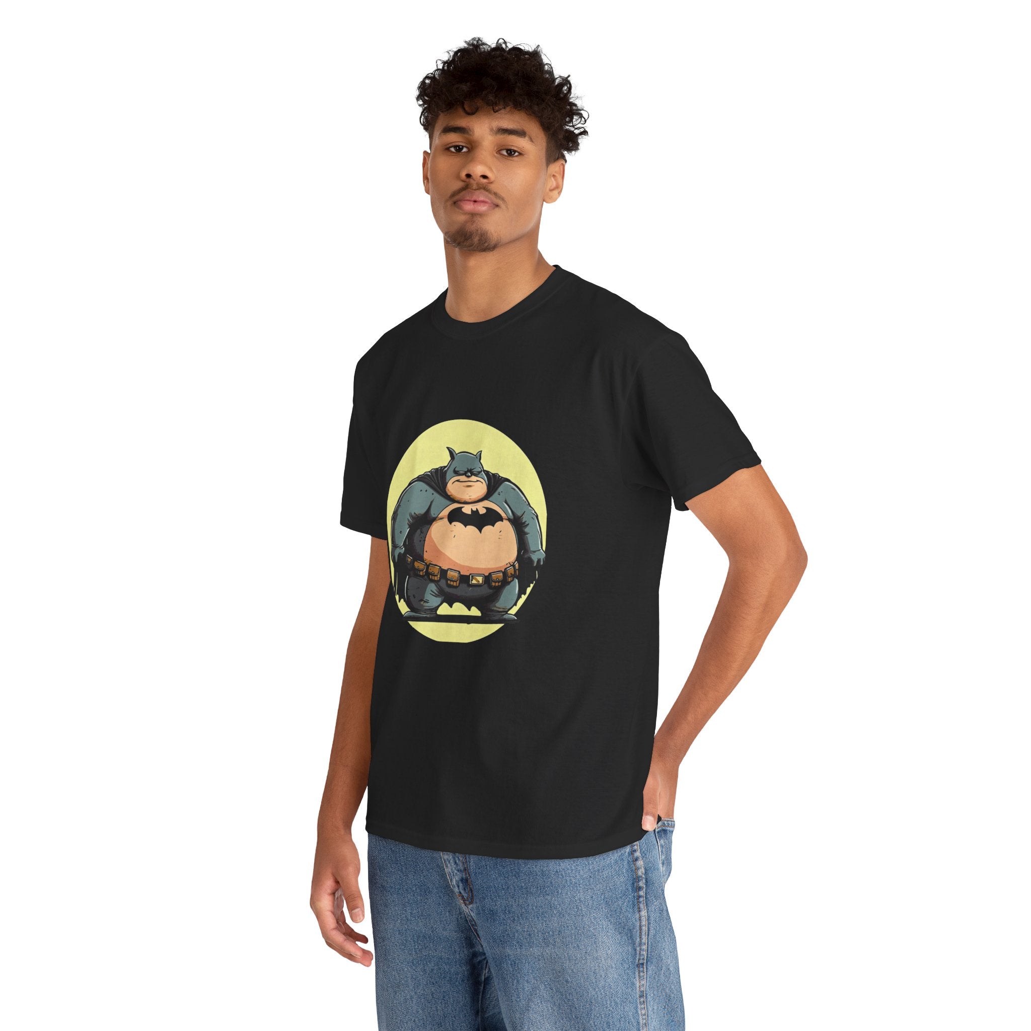Funny Chubby Bat Hero T‑Shirt — Cute Fat Batman Parody Tee