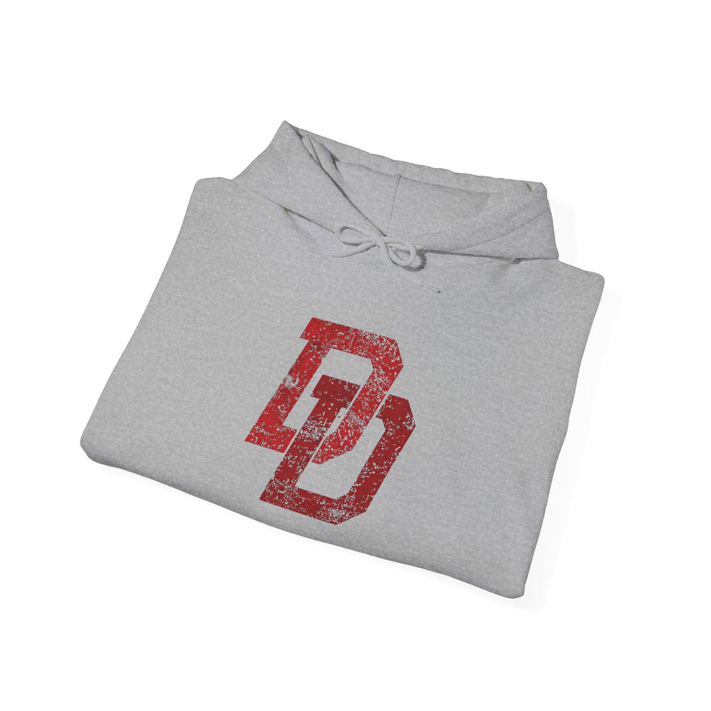 Daredevil Distressed DD Logo Hoodie — Marvel Superhero Sweatshirt
