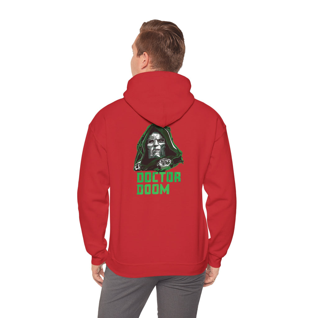 Doctor Doom Avengers Hoodie — Villain Portrait & Back Text Graphic