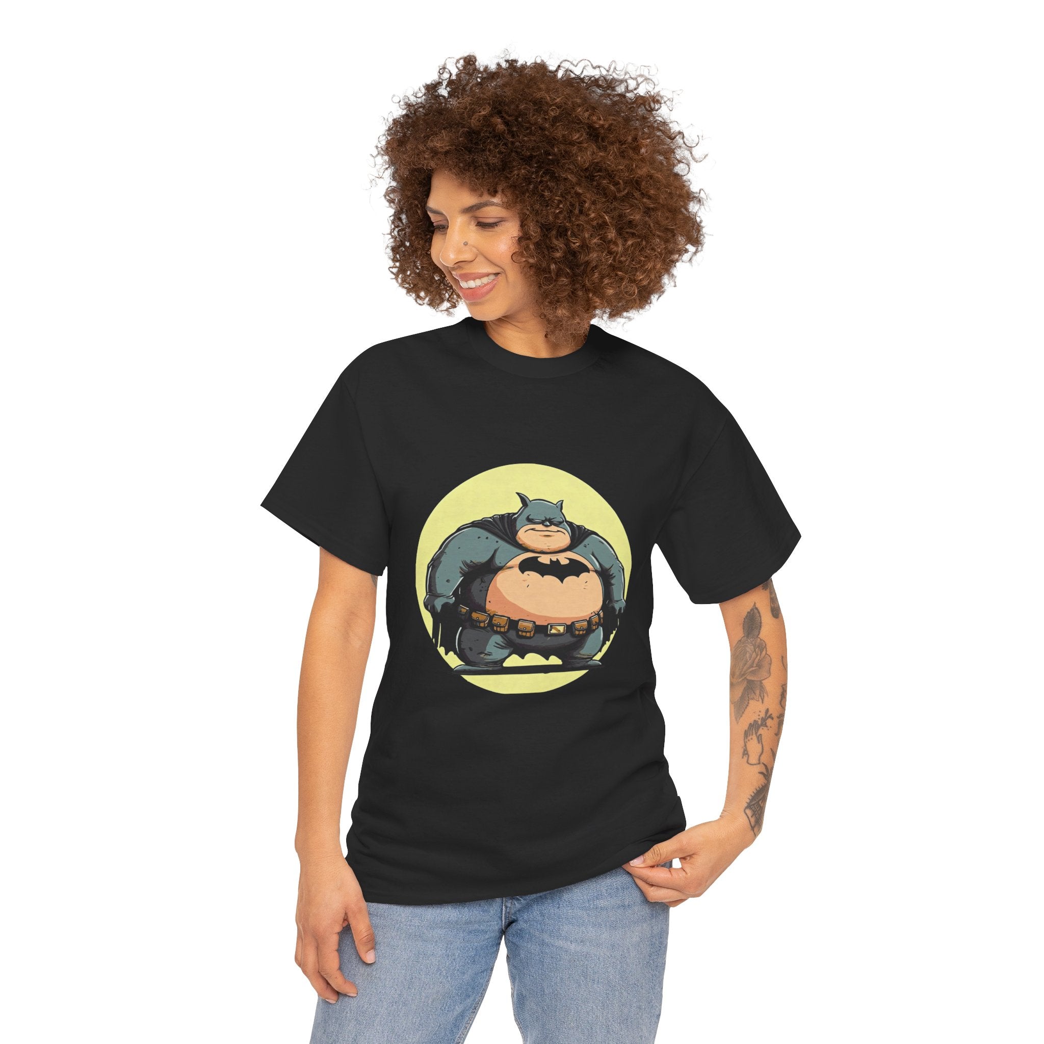 Funny Chubby Bat Hero T‑Shirt — Cute Fat Batman Parody Tee