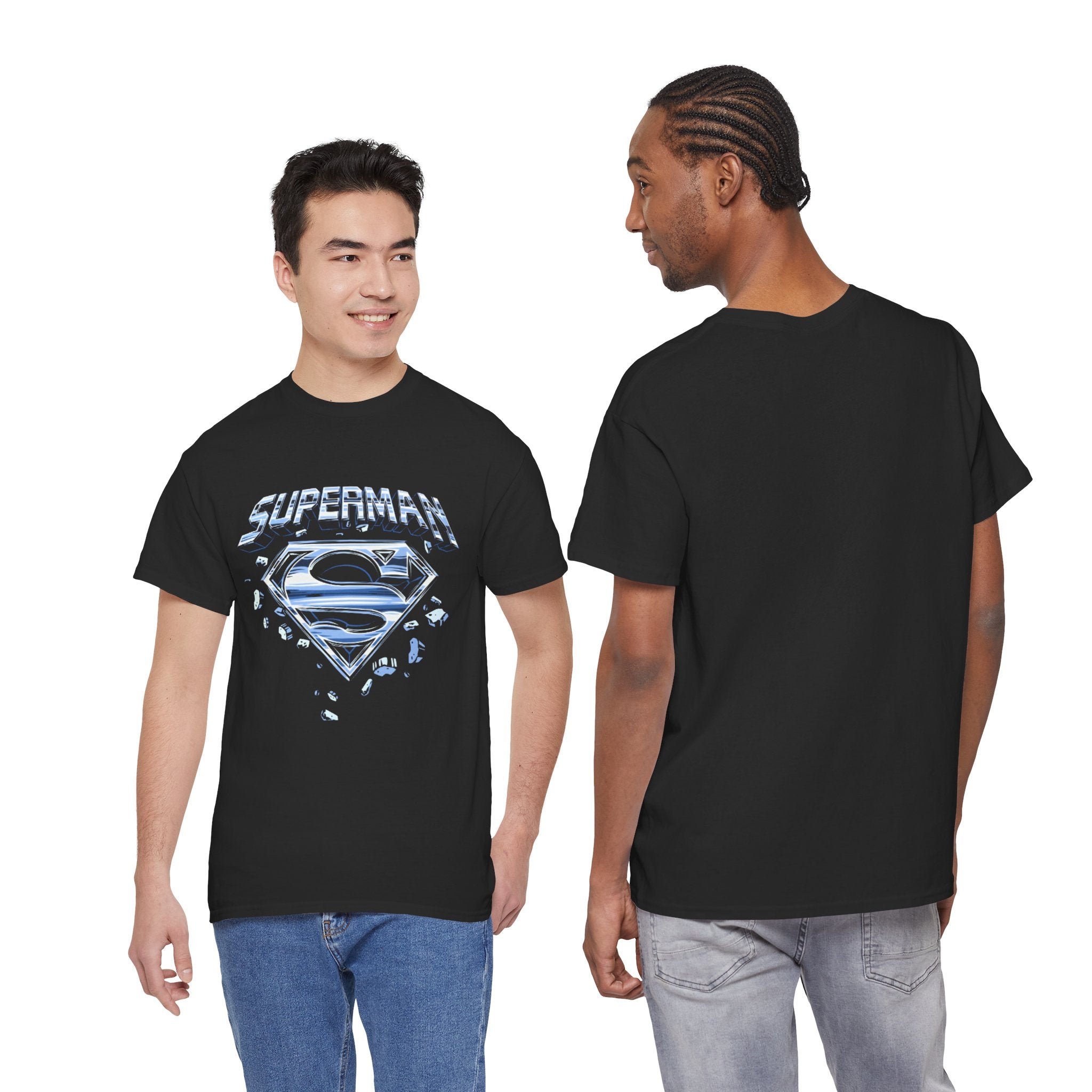 Man of Steel Metallic Logo T-Shirt — Shattered Chrome Superman Unisex Tee