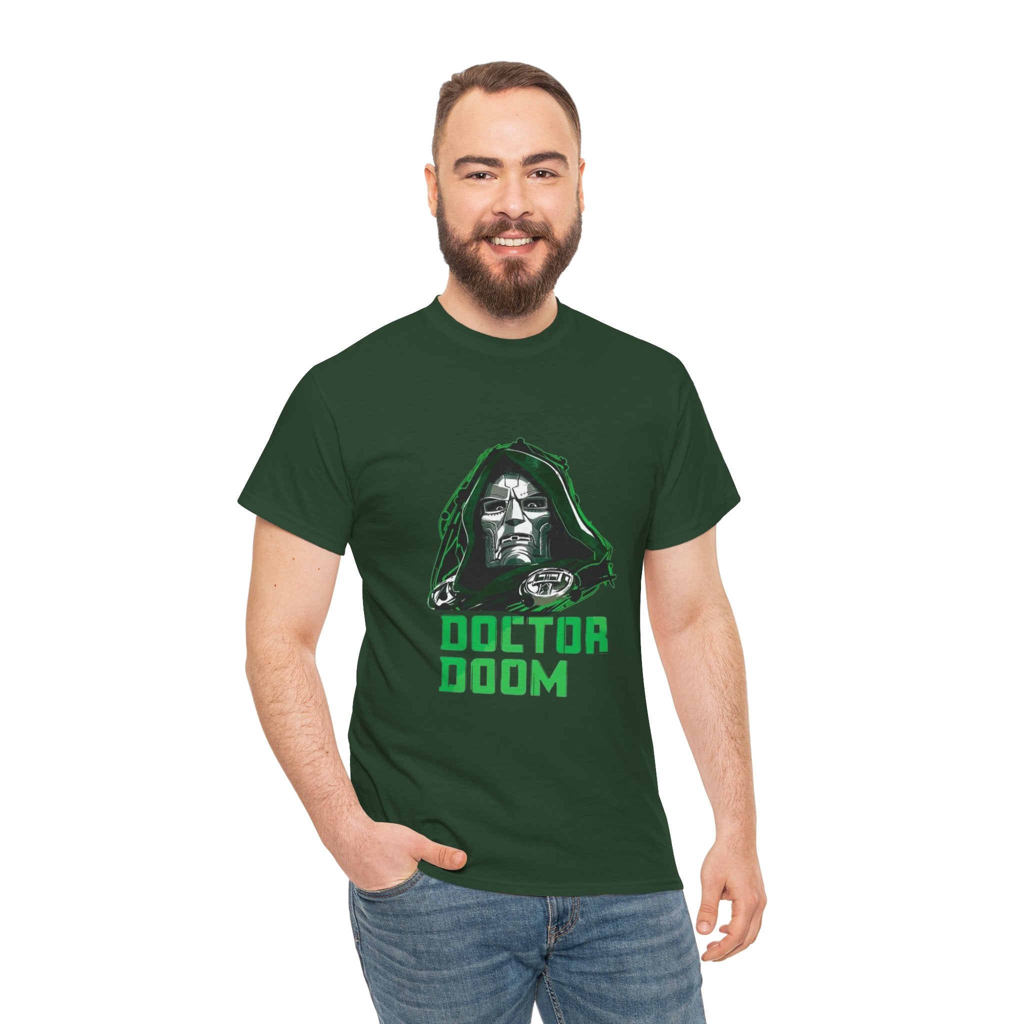 Doctor Doom Retro Green Villain Portrait T-Shirt — Avengers Graphic Tee