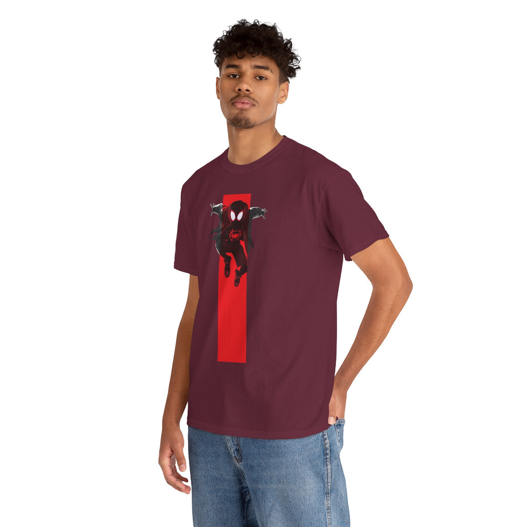 Marvel Miles Morales Spider-Man T-Shirt – Red Vertical Stripe Design | Premium Superhero Tee for Fans