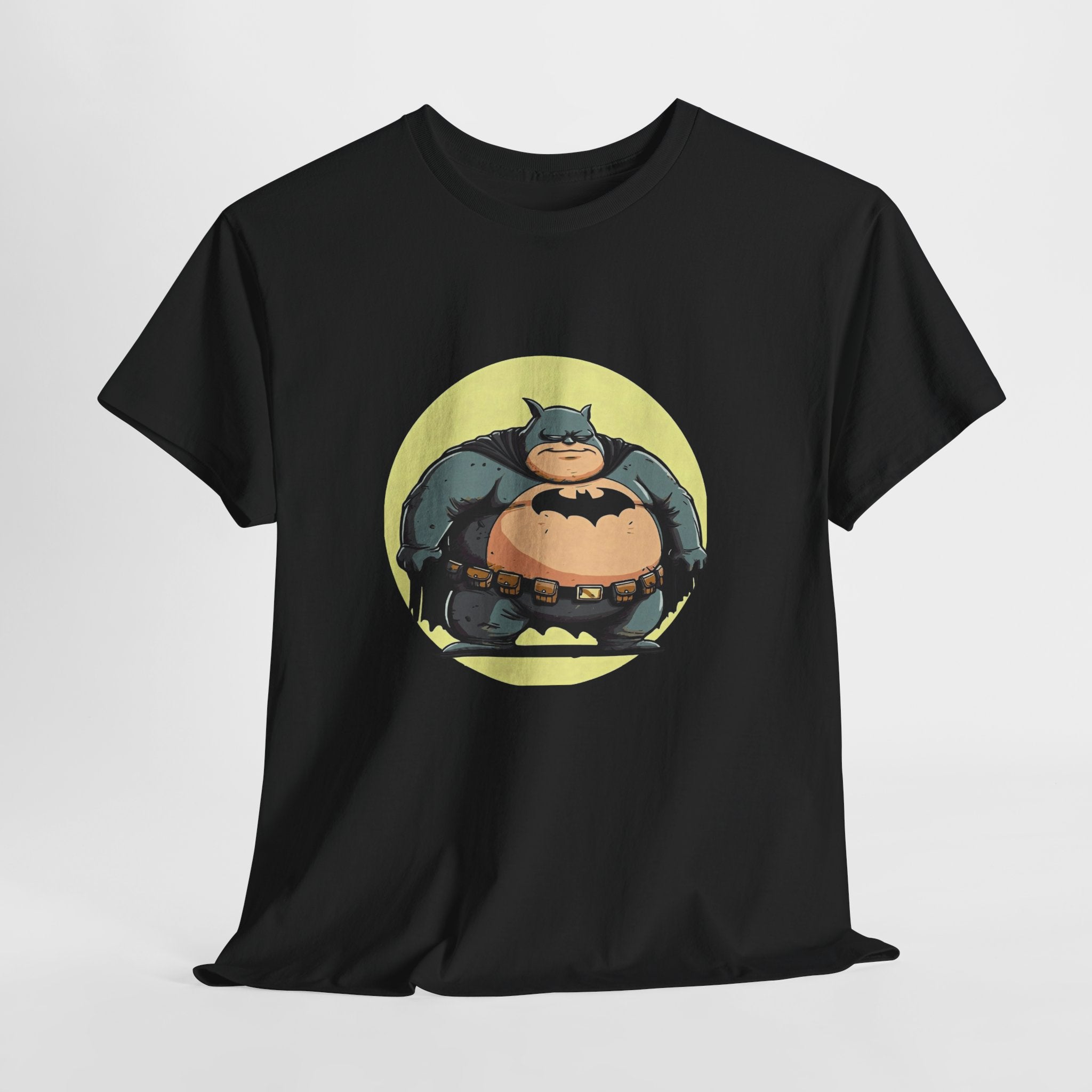 Funny Chubby Bat Hero T‑Shirt — Cute Fat Batman Parody Tee