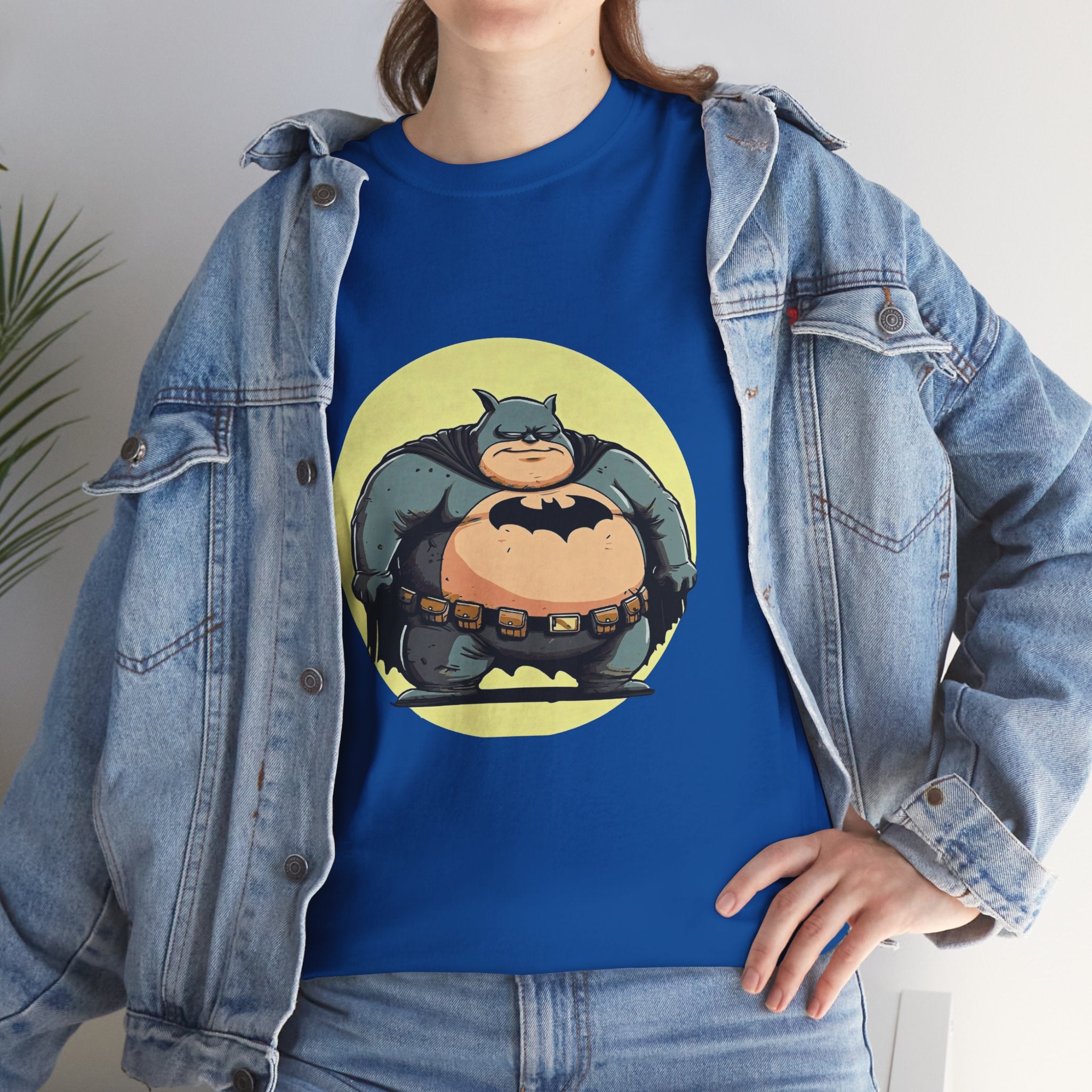 Funny Chubby Bat Hero T‑Shirt — Cute Fat Batman Parody Tee