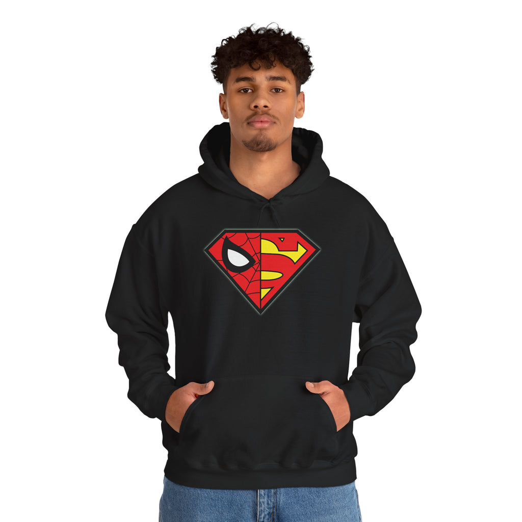 Spider-Man x Superman Logo Hoodie — Superhero Mashup Pullover
