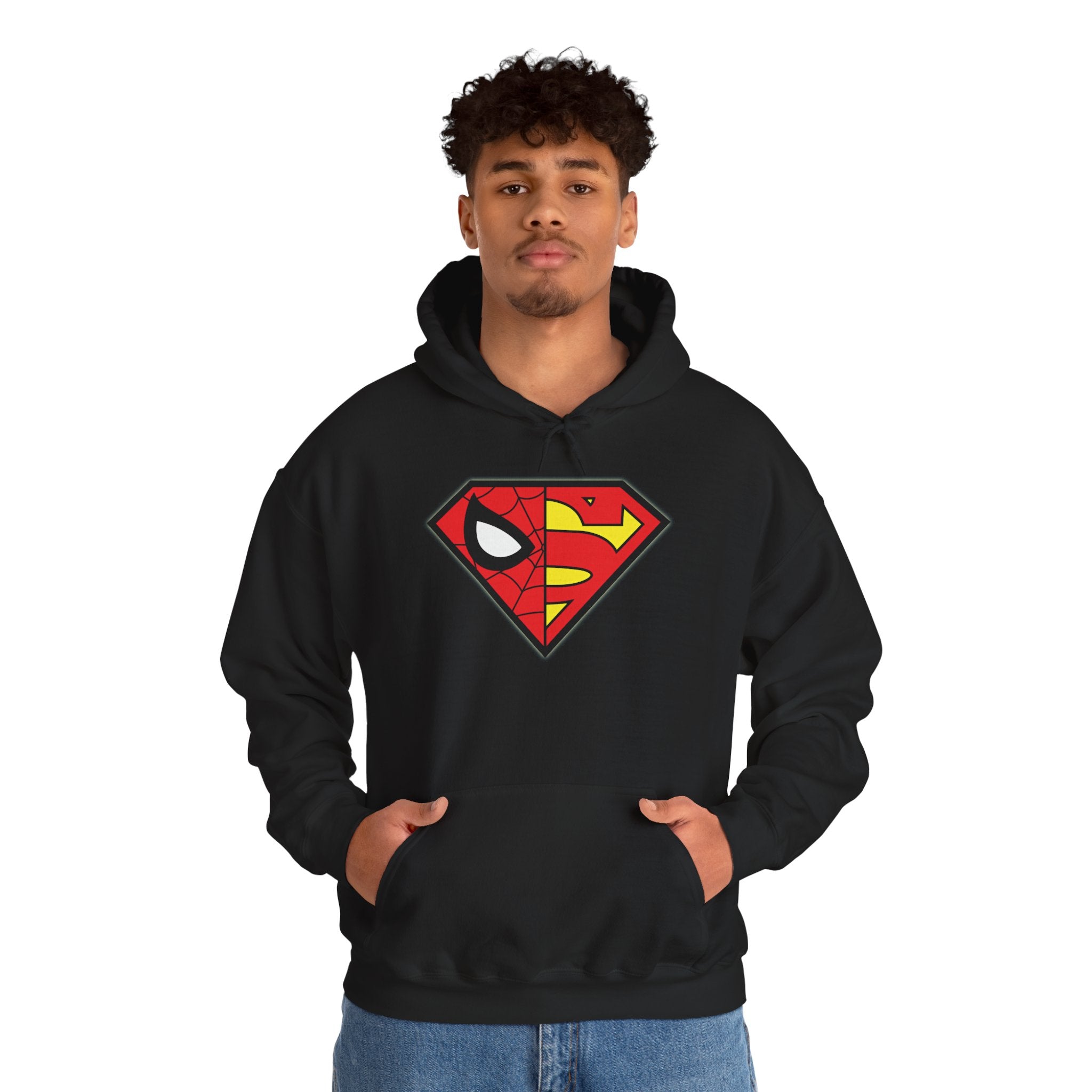 Spider-Man x Superman Logo Hoodie — Superhero Mashup Pullover