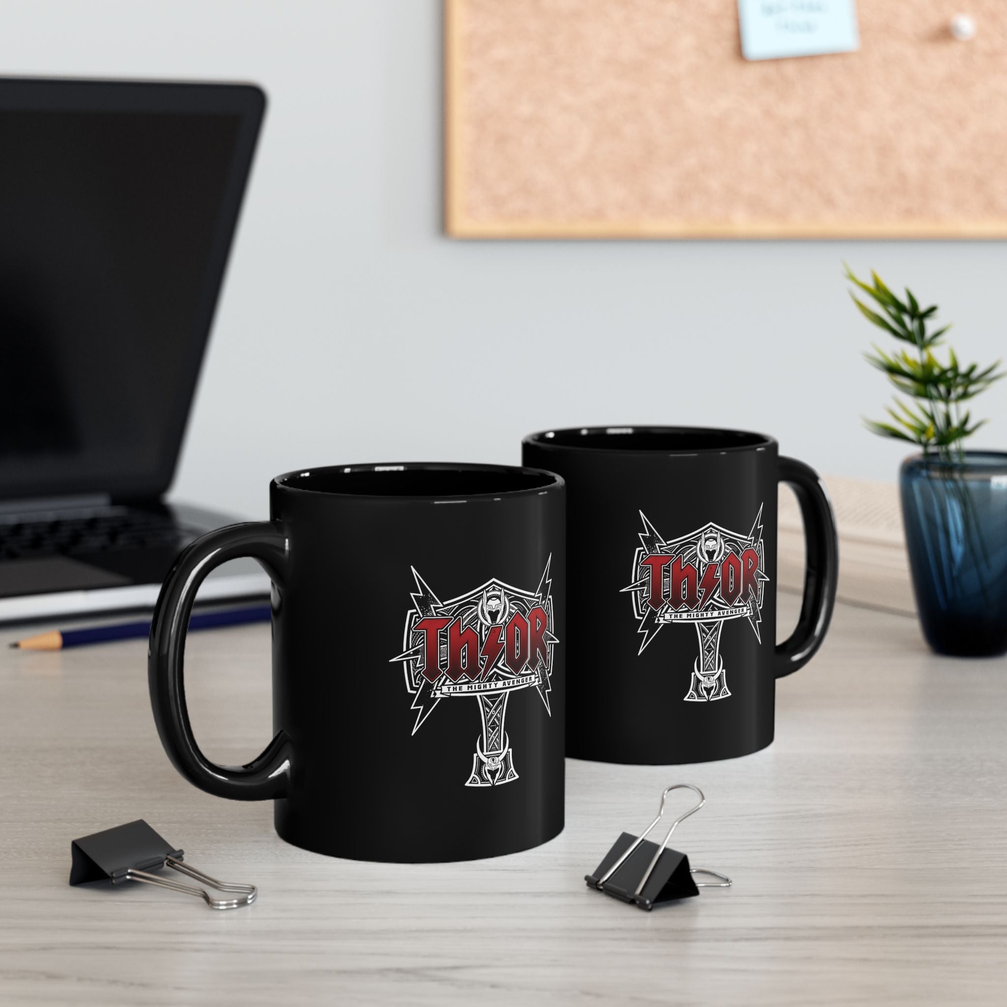Thor Hammer Black Coffee Mug — Marvel Norse Mythology 11oz/15oz