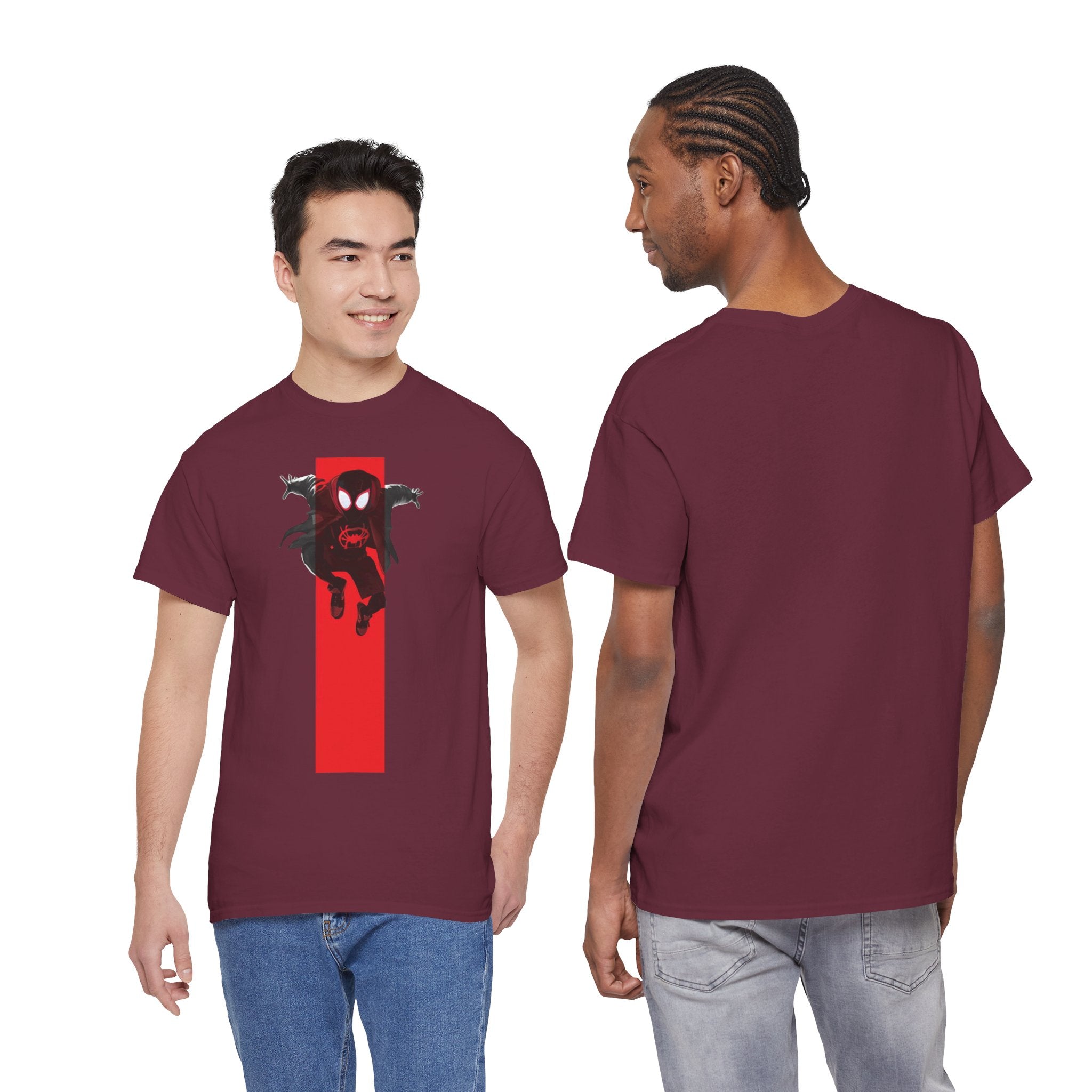 Marvel Miles Morales Spider-Man T-Shirt – Red Vertical Stripe Design | Premium Superhero Tee for Fans